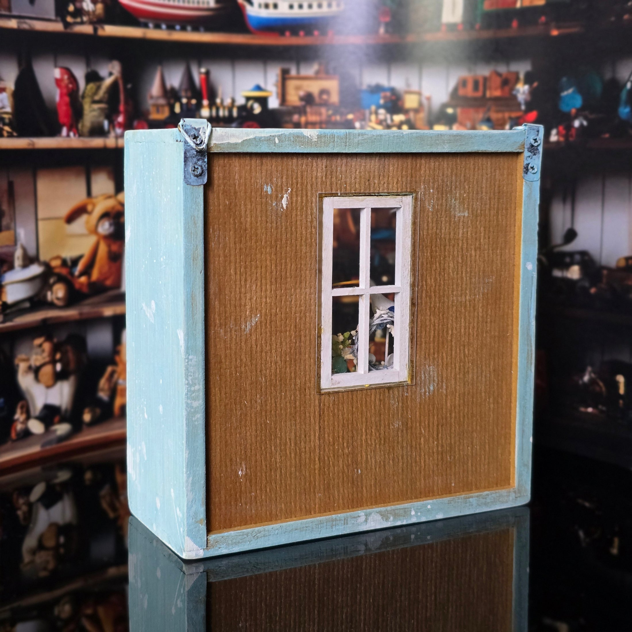 Coastal Nautical Artist's Studio Room Box with Teddy Bear