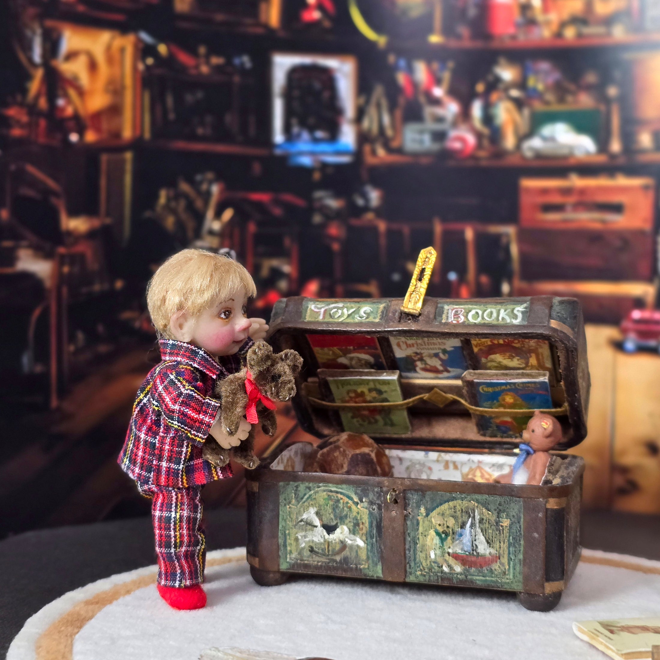 Catherine Muriere Blonde Toddler Boy with His Teddy Bear OOAK