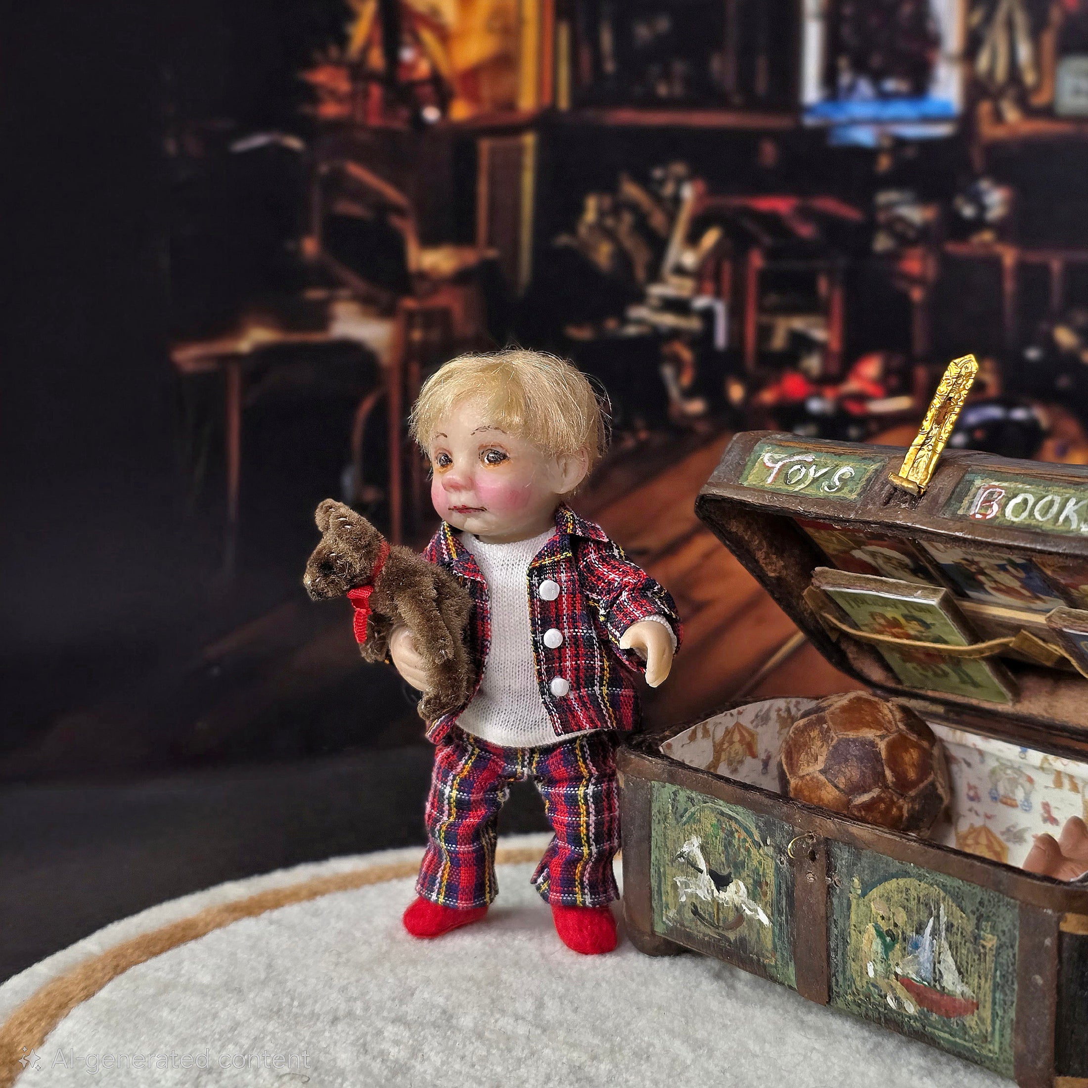 Catherine Muriere Blonde Toddler Boy with His Teddy Bear OOAK