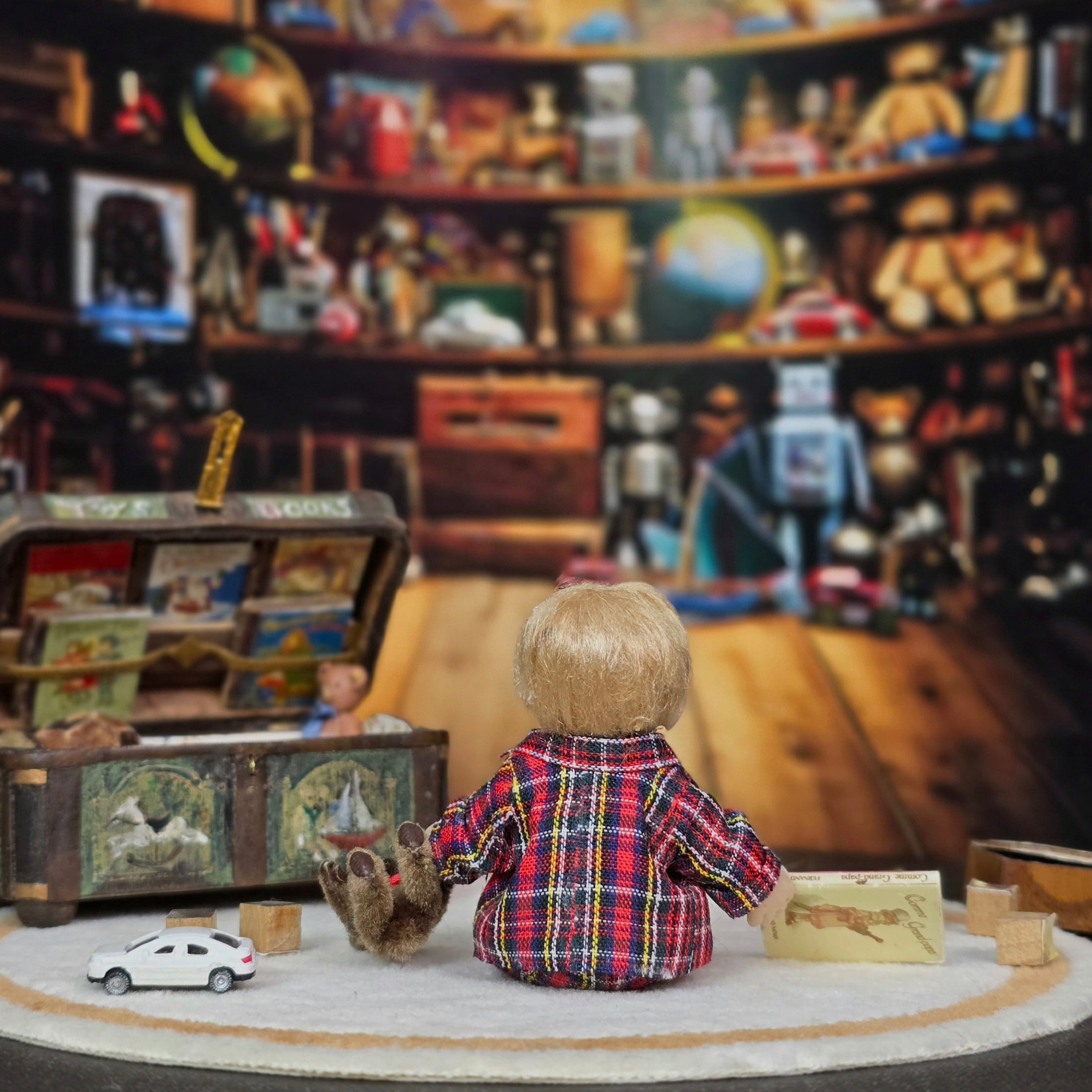 Catherine Muriere Blonde Toddler Boy with His Teddy Bear OOAK
