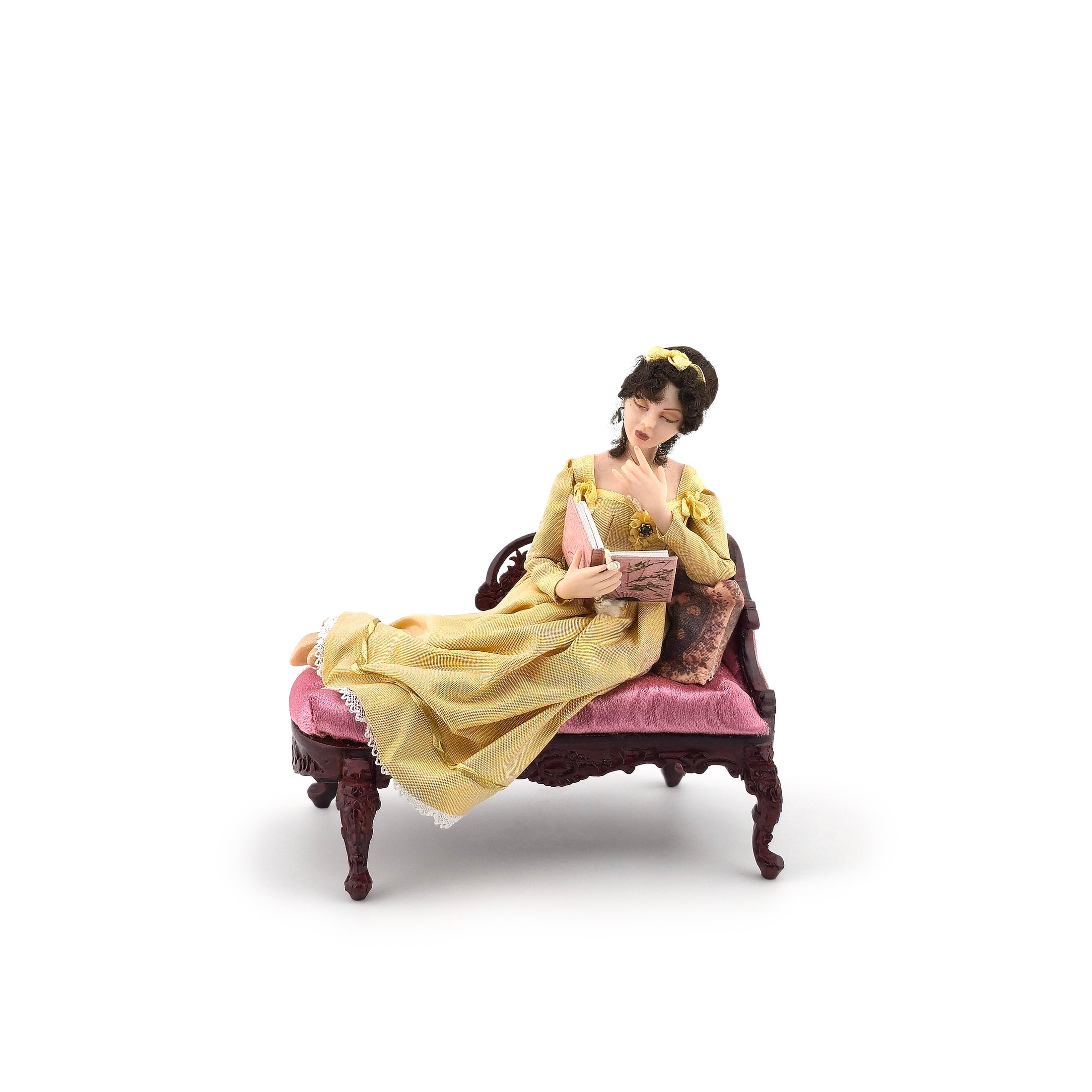 Regency Lady Doll with Silk Gown Reading on Chaise Lounge Dana Burton