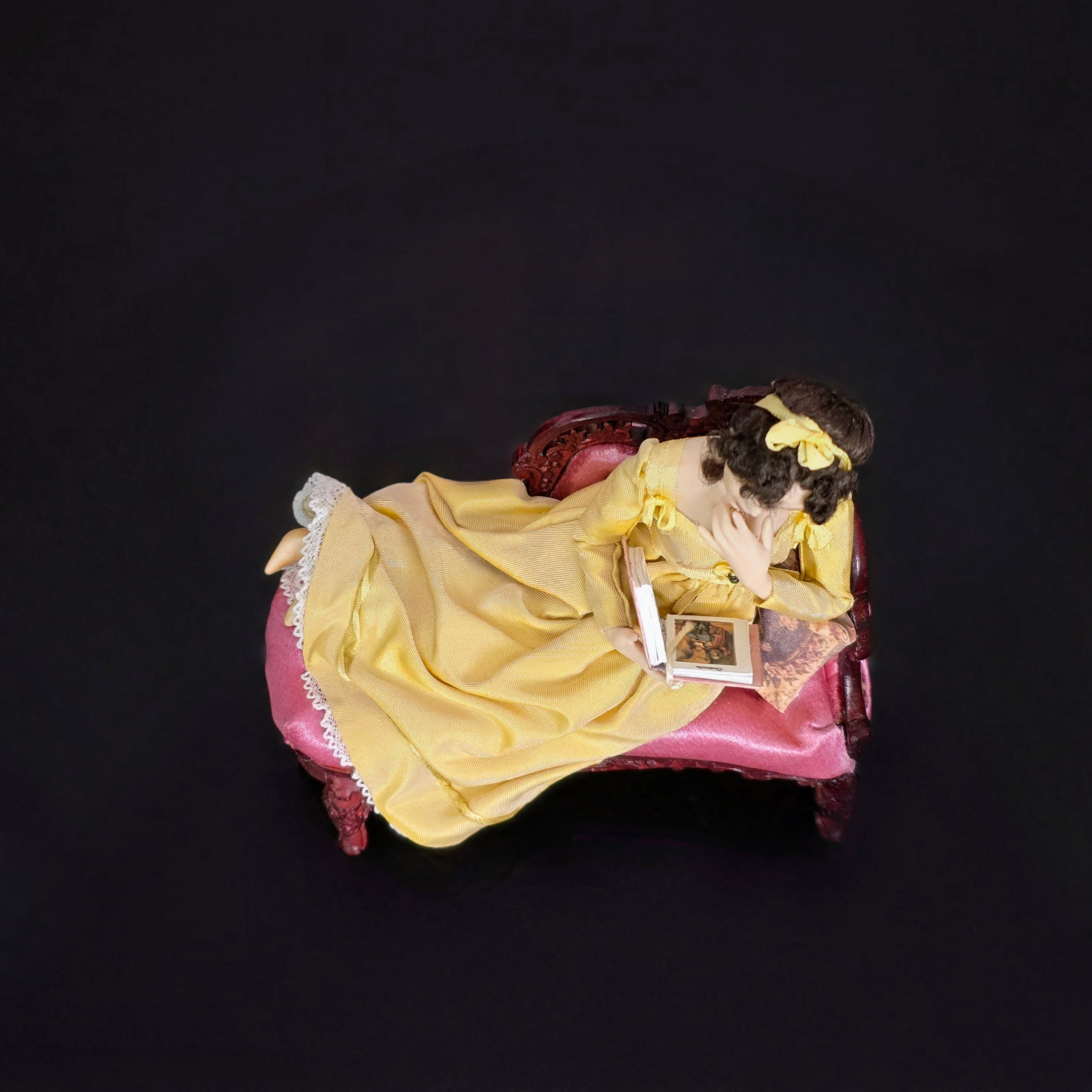 Regency Lady Doll with Silk Gown Reading on Chaise Lounge Dana Burton