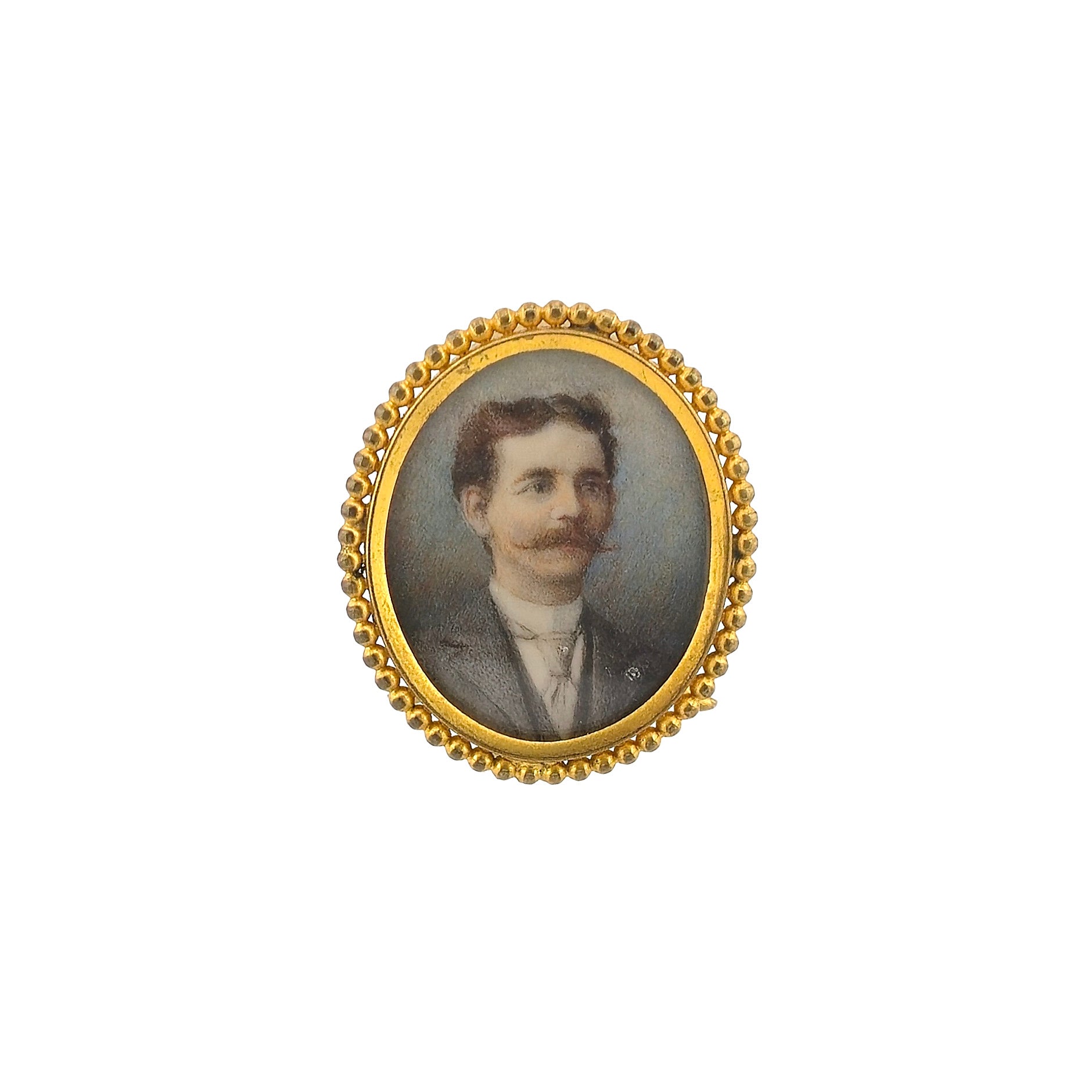 Antique 1880s Painted Gentleman Portrait in Gilt Oval Table Frame
