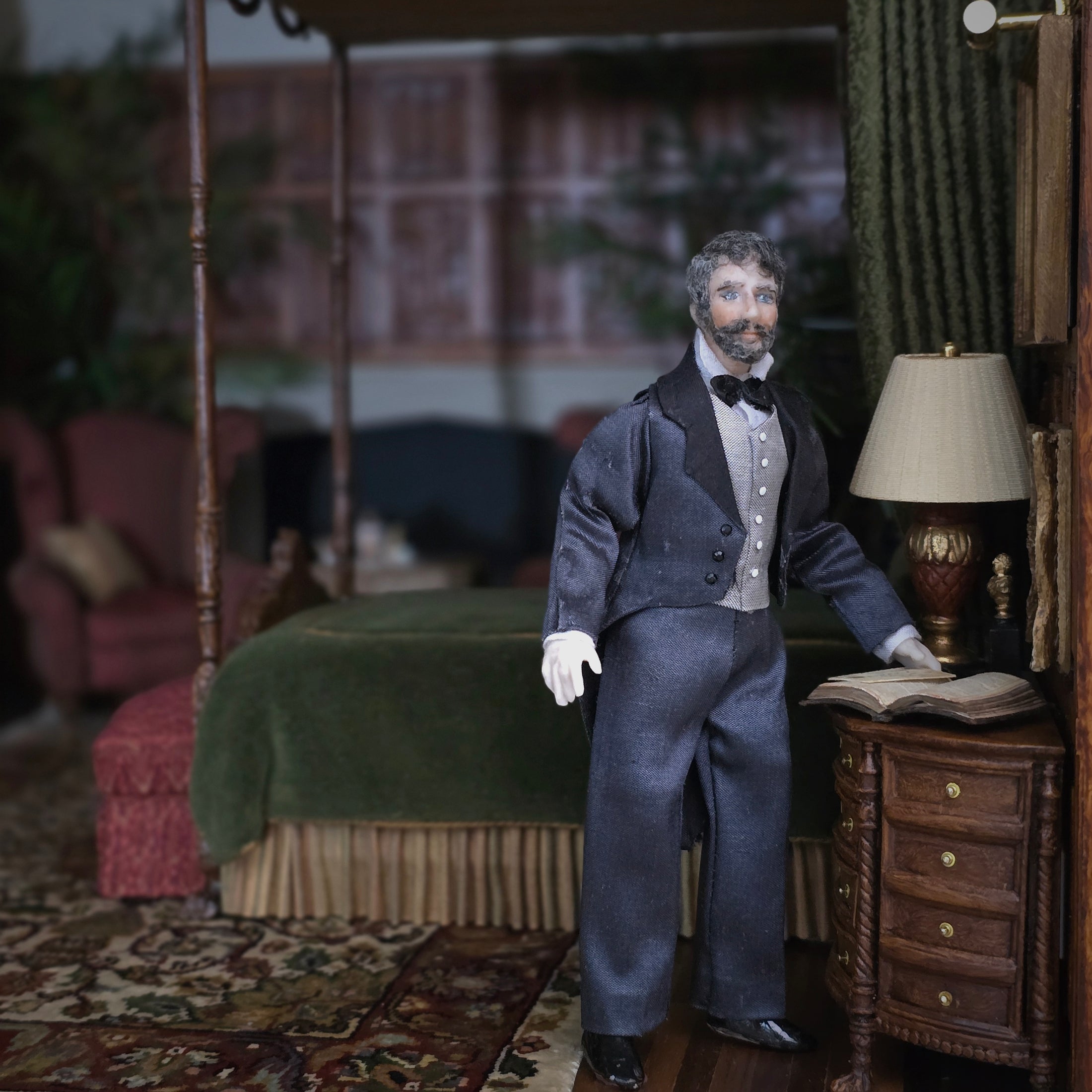 Clay Poseable Victorian Gentleman Dollhouse Doll in Silk Tailcoat
