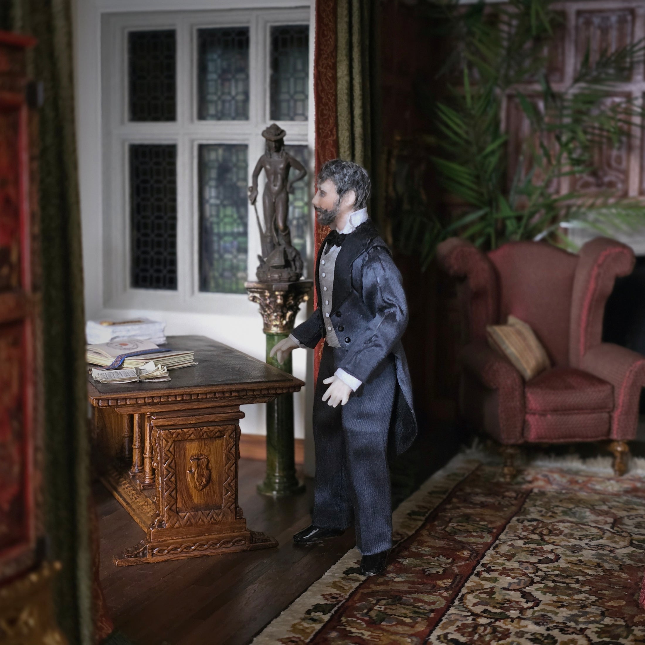 Clay Poseable Victorian Gentleman Dollhouse Doll in Silk Tailcoat