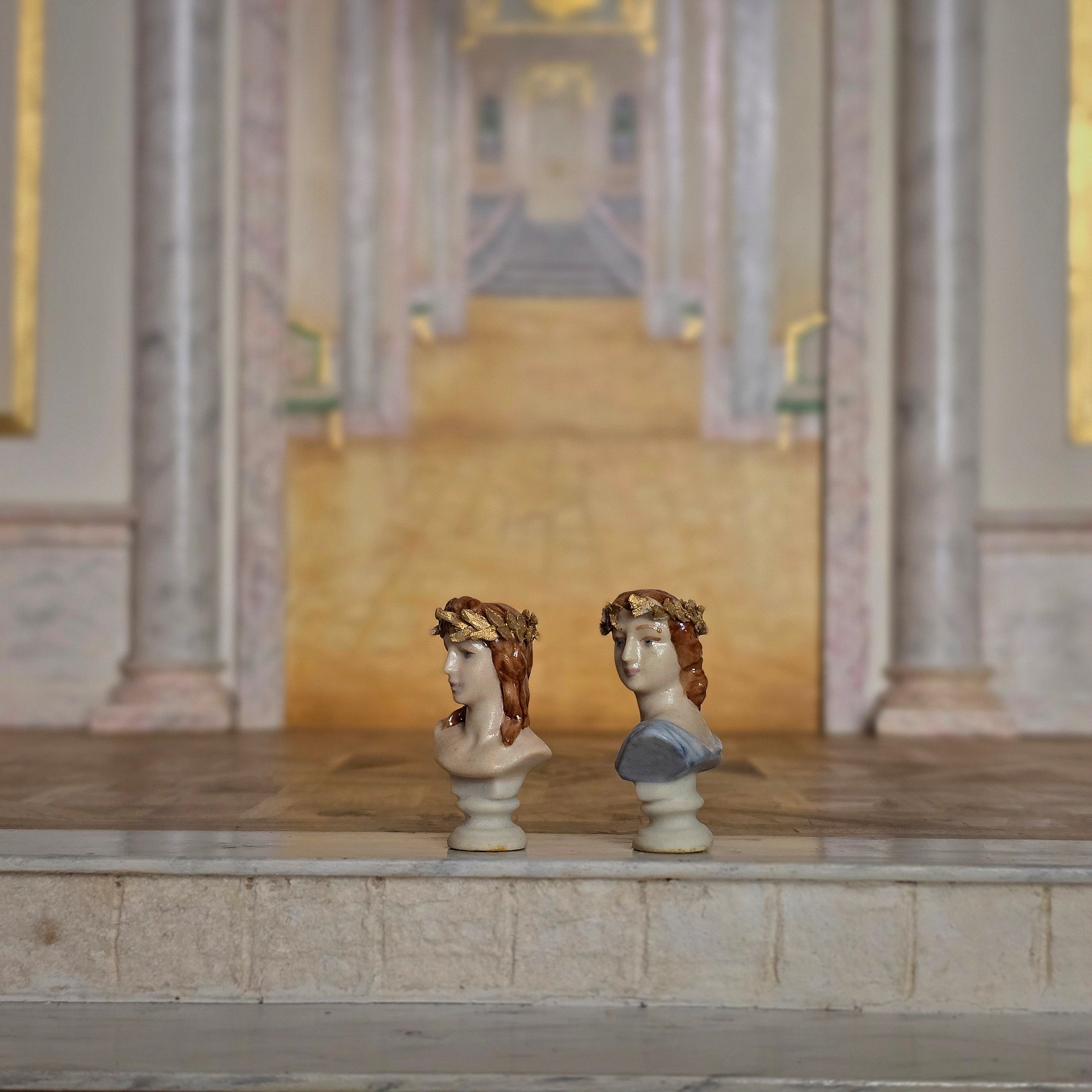 Pair of Neoclassical Laurel-Crowned Portrait Busts Greek Decor