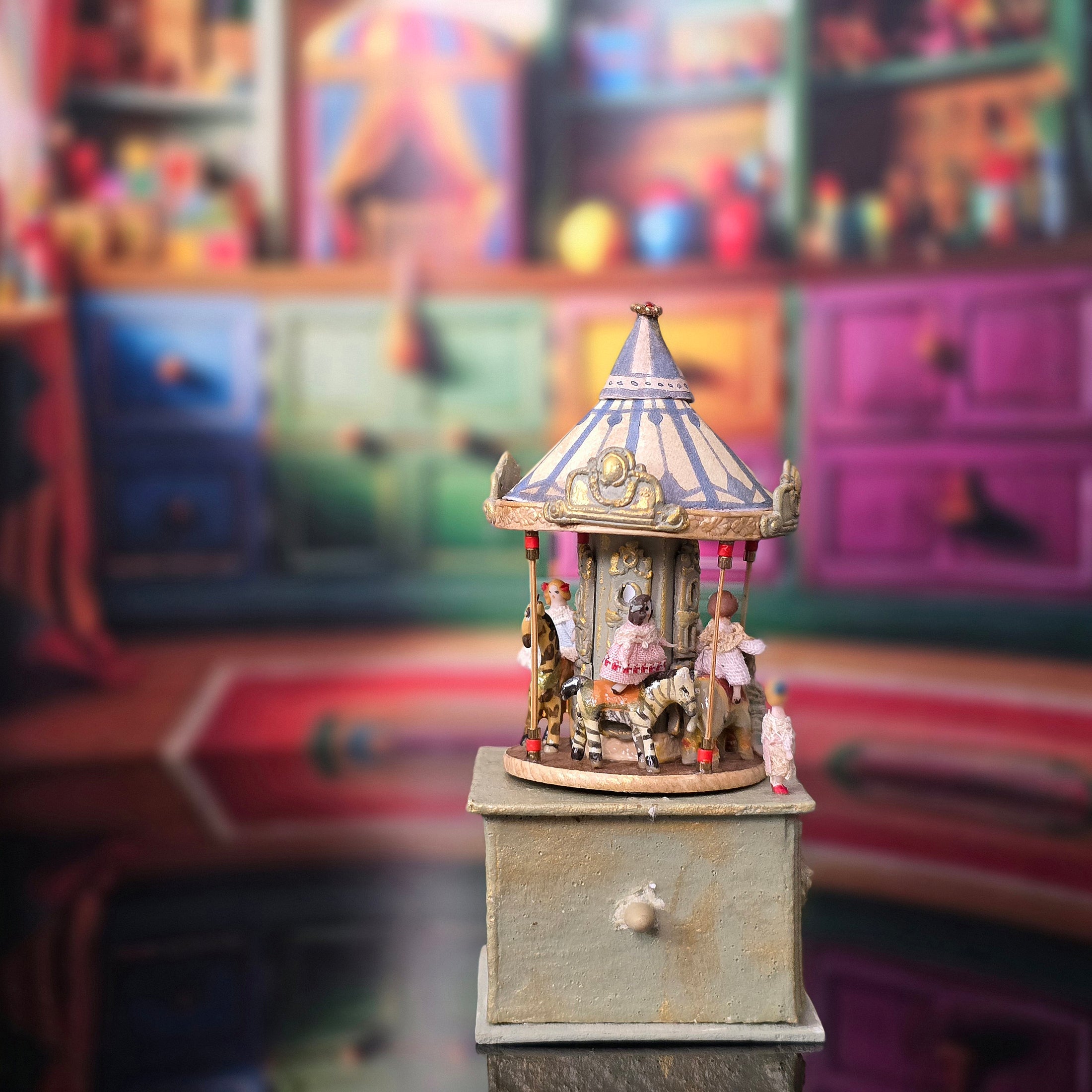 Incredible Almudena Gonzalez OOAK Hand-Crank Carousel with Dolls