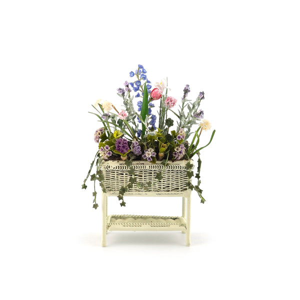 Victorian Wicker Planter Stand with Spring Flowers, Bluebells & Ivy