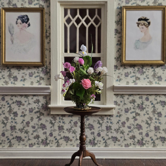 Jeweled Spring Floral Arrangement in Ornate Gold Vase Miniature Dollhouse