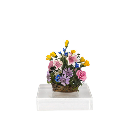 Wildflower Arrangement in Sterling Filigree Basket Miniature Dollhouse