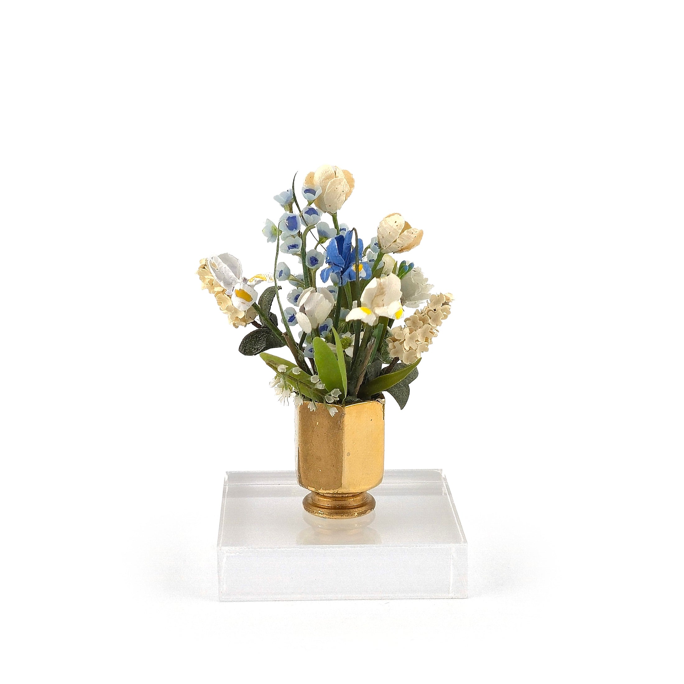 Spring Wildflower Arrangement in Clare Bell Brass Vase Miniature Dollhouse