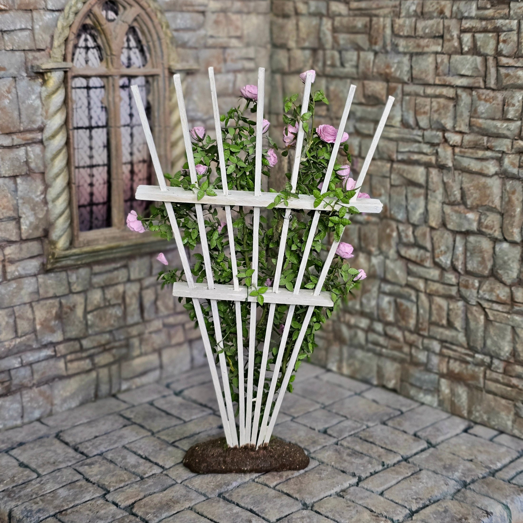 Carol Wagner Pink Climbing Rose Trellis Arbor OOAK Miniature Dollhouse