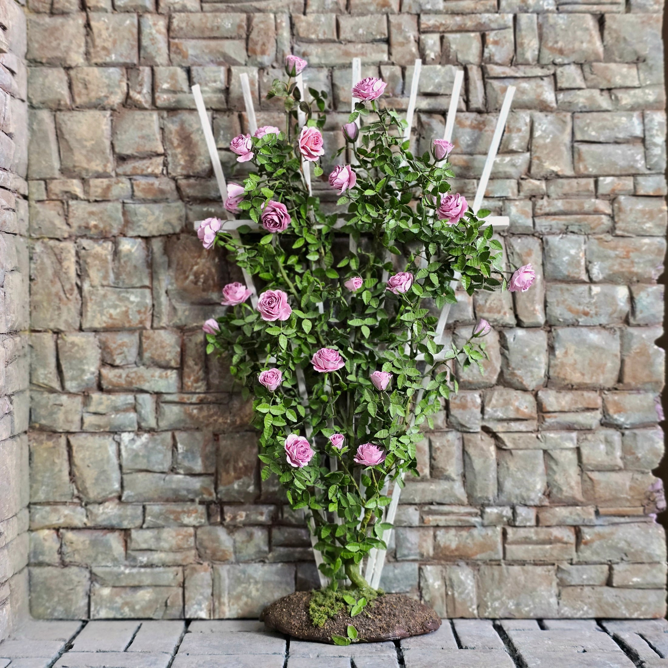 Carol Wagner Pink Climbing Rose Trellis Arbor OOAK Miniature Dollhouse