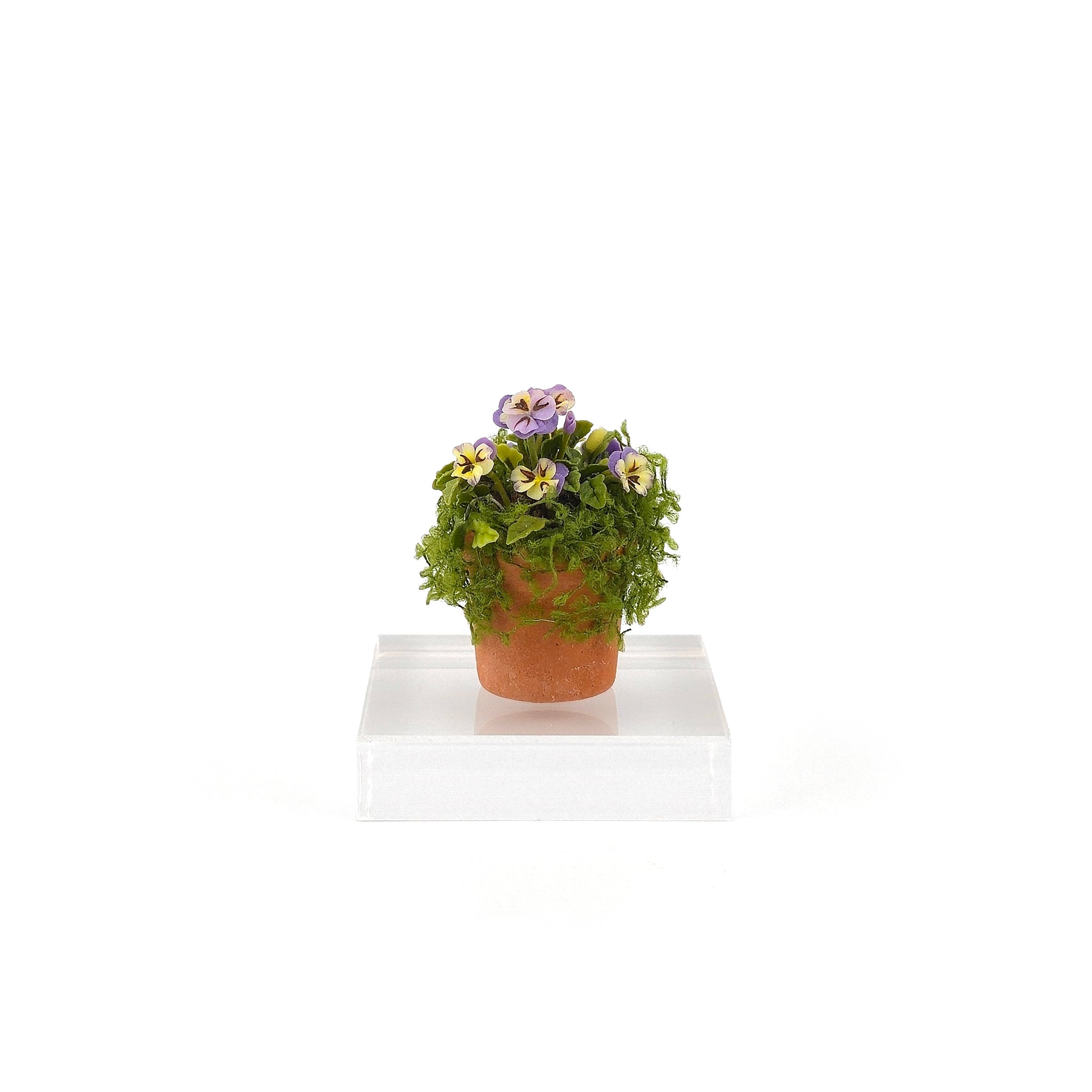 Pretty Purple Potted Pansies in Clay Pot Miniature Dollhouse