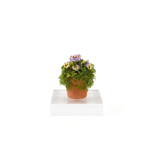 Pretty Purple Potted Pansies in Clay Pot Miniature Dollhouse