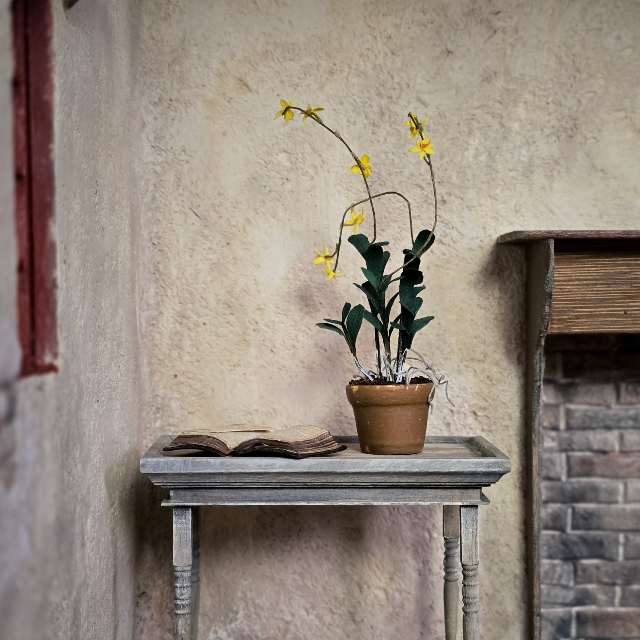 Yellow Oncidium Orchid in Terracotta Pot Miniature Dollhouse