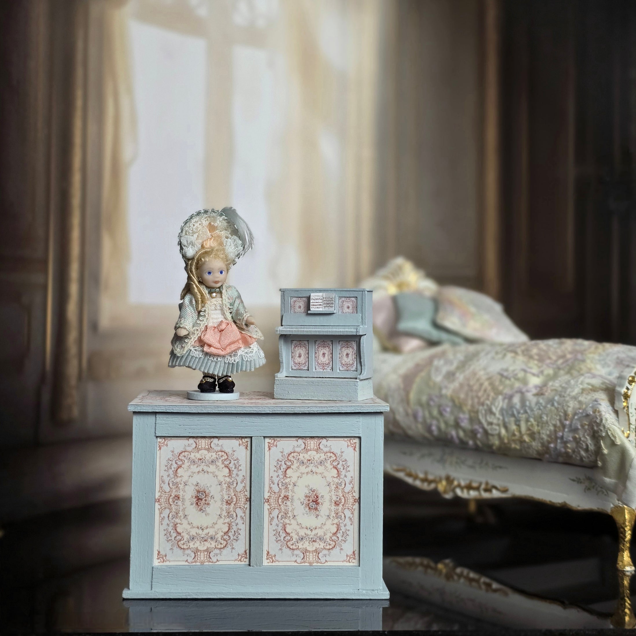 Musical Jumeau Toy Doll & Piano Chest by Sandra Morris