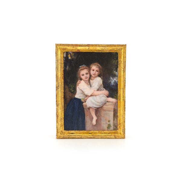 Miniature "Two Sisters" Oil Painting Gold-Leafed Frame by Betsey Bradley