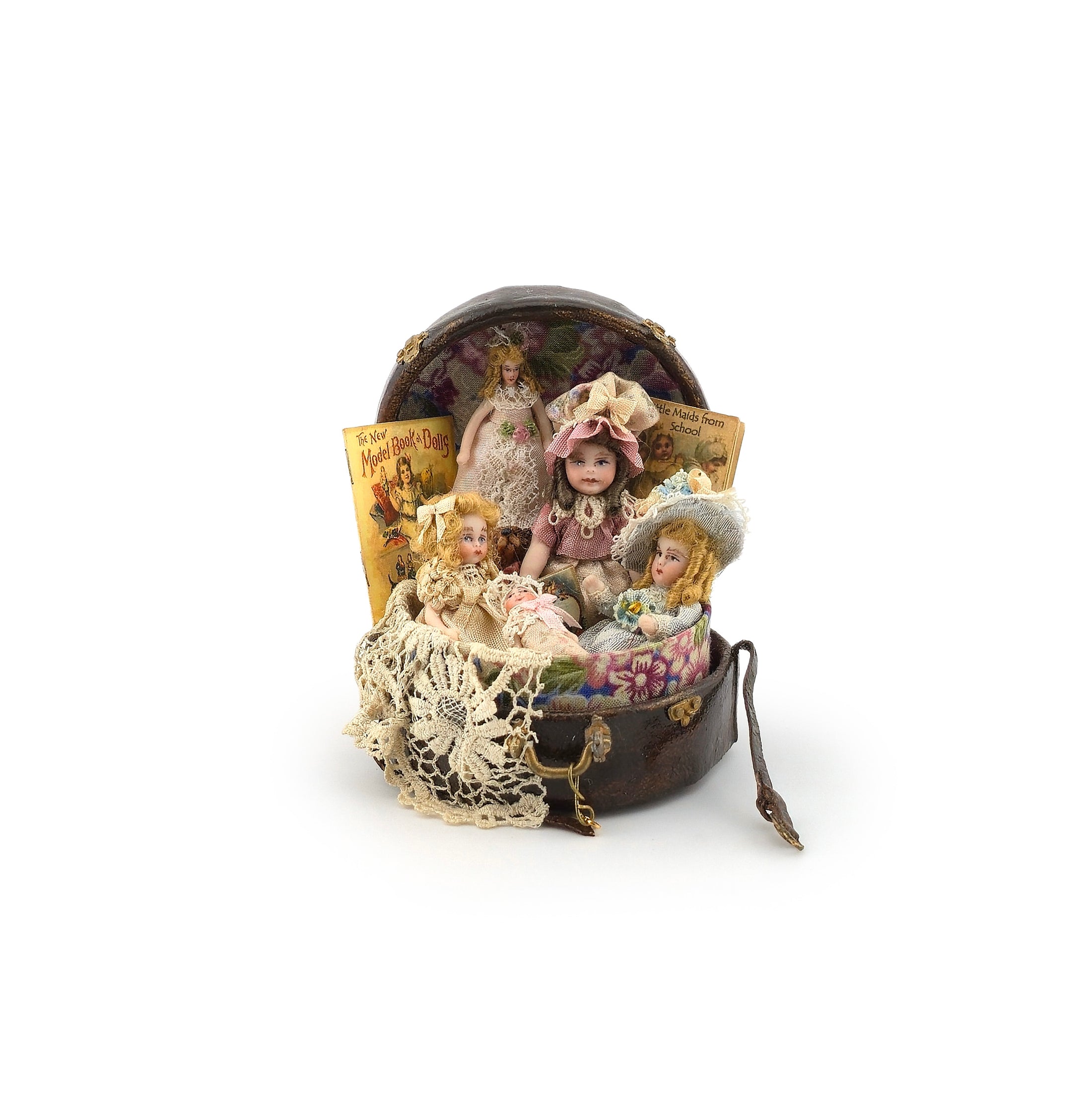 Pat Boldt Porcelain Victorian Doll Collection in Leather Hatbox