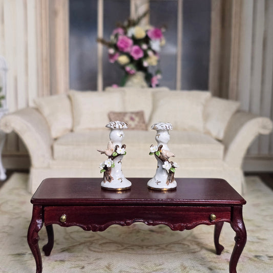 Jack Cashmere Bird Gilt Porcelain Candlesticks Pair Miniature Dollhouse