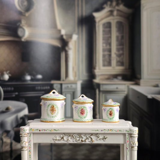 3-Piece Beate Wickert Floral Porcelain Canister Set Miniature Dollhouse