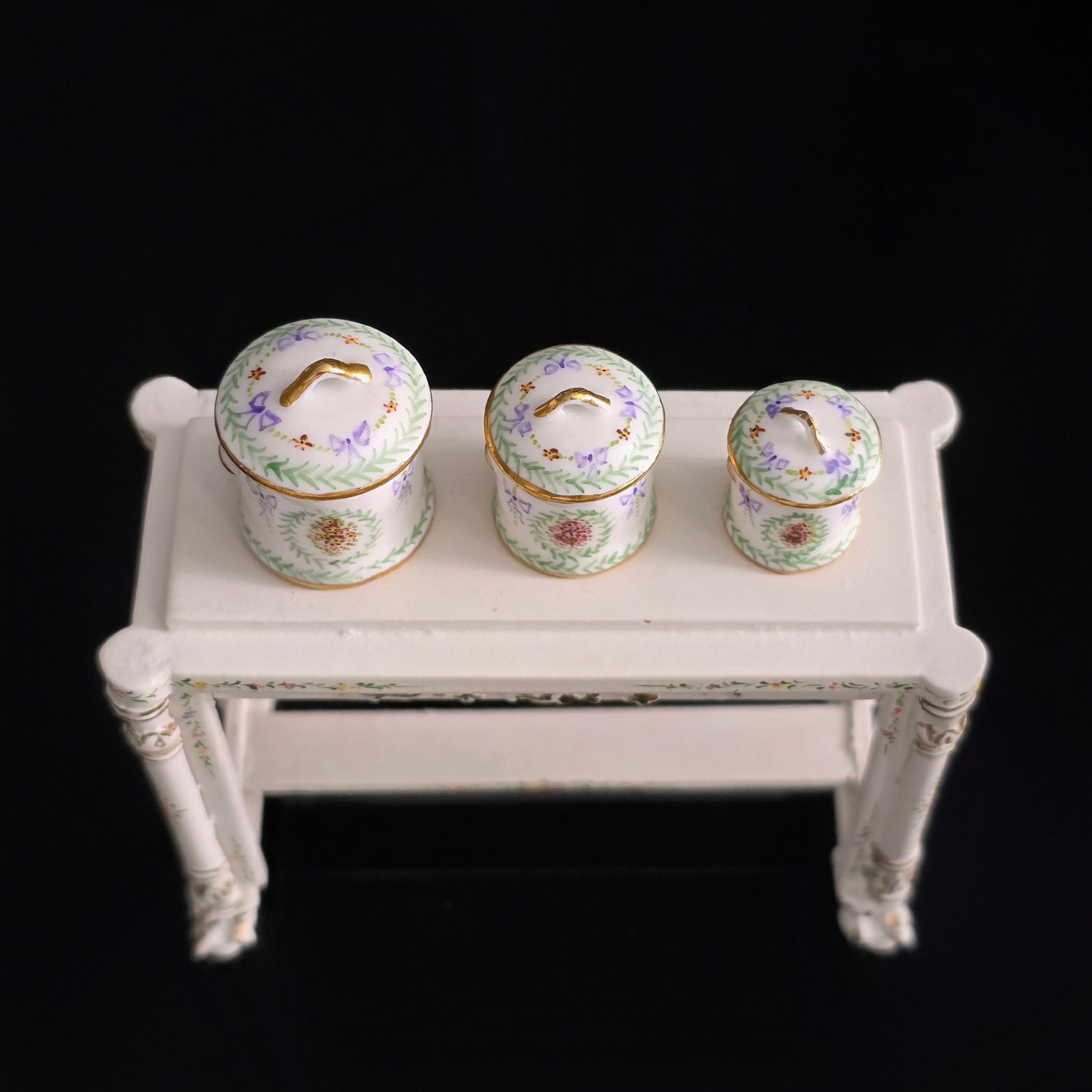 3-Piece Beate Wickert Floral Porcelain Canister Set Miniature Dollhouse
