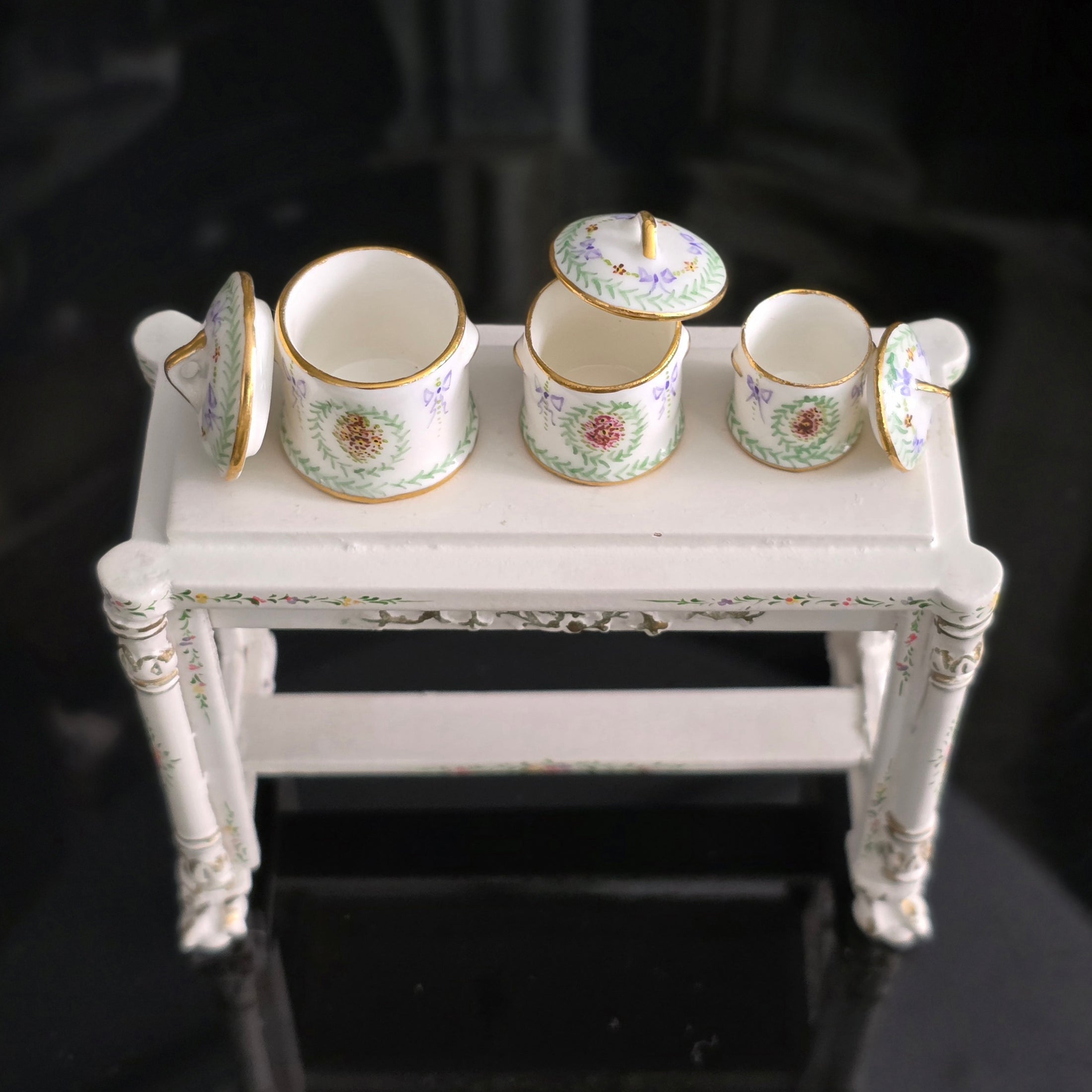 3-Piece Beate Wickert Floral Porcelain Canister Set Miniature Dollhouse