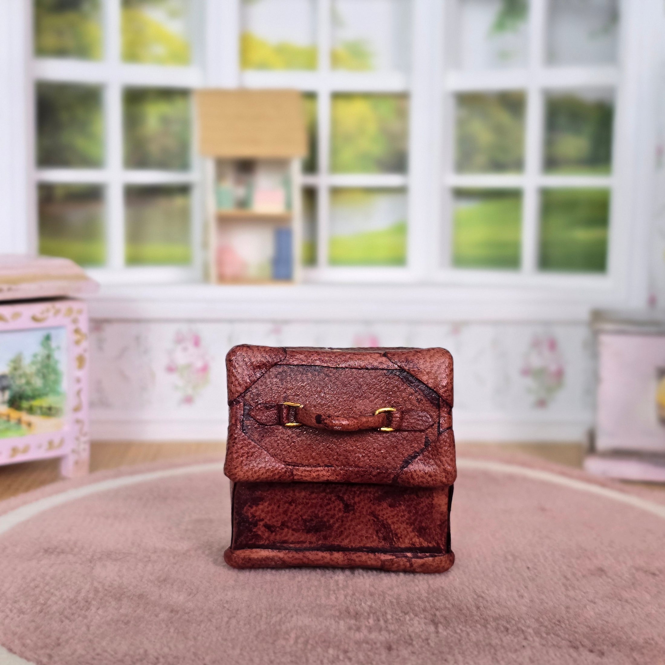Pat Boldt Leather Trunk & Porcelain Toys Diorama OOAK Nursery Decor