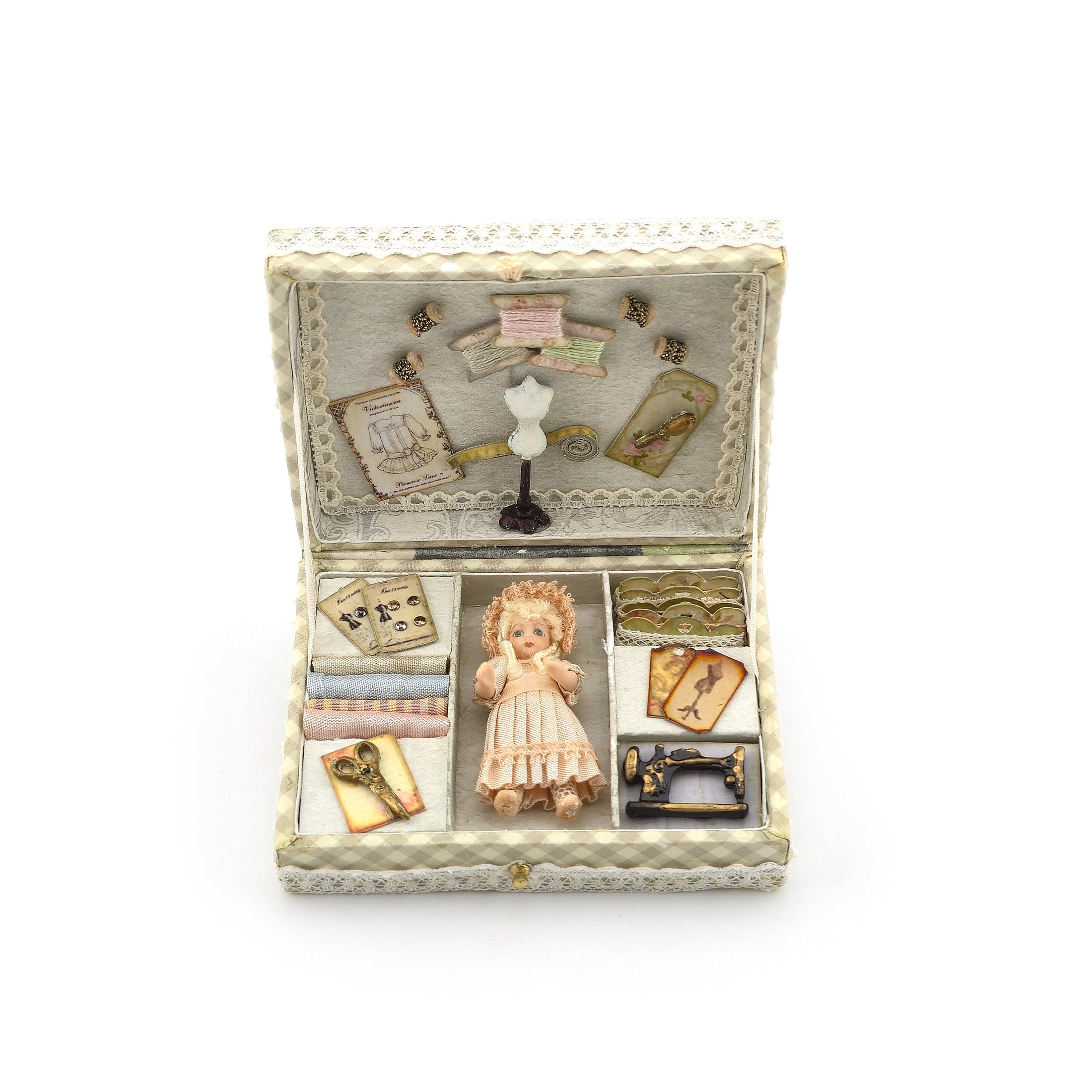 OOAK Tina Richardson Victorian Doll & Sewing Layette Presentation Box