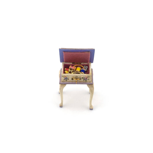 Lilac Hand Painted Rosemarie Torre Sewing Stand Box 1981 with Notions