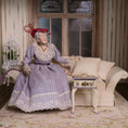 Load image into Gallery viewer, Lilac Hand Painted Rosemarie Torre Sewing Stand Box 1981 with Notions
