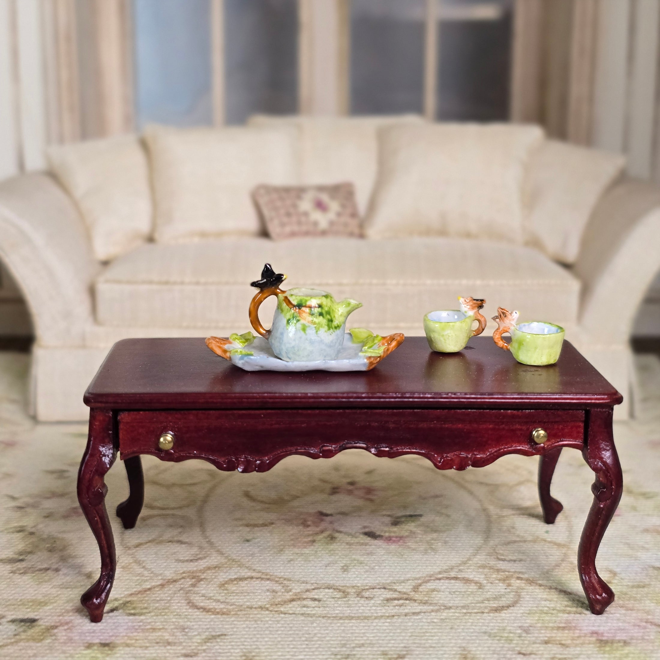 4-Piece Storybook Veronique Cornish Bird Tea Set with Serving Tray