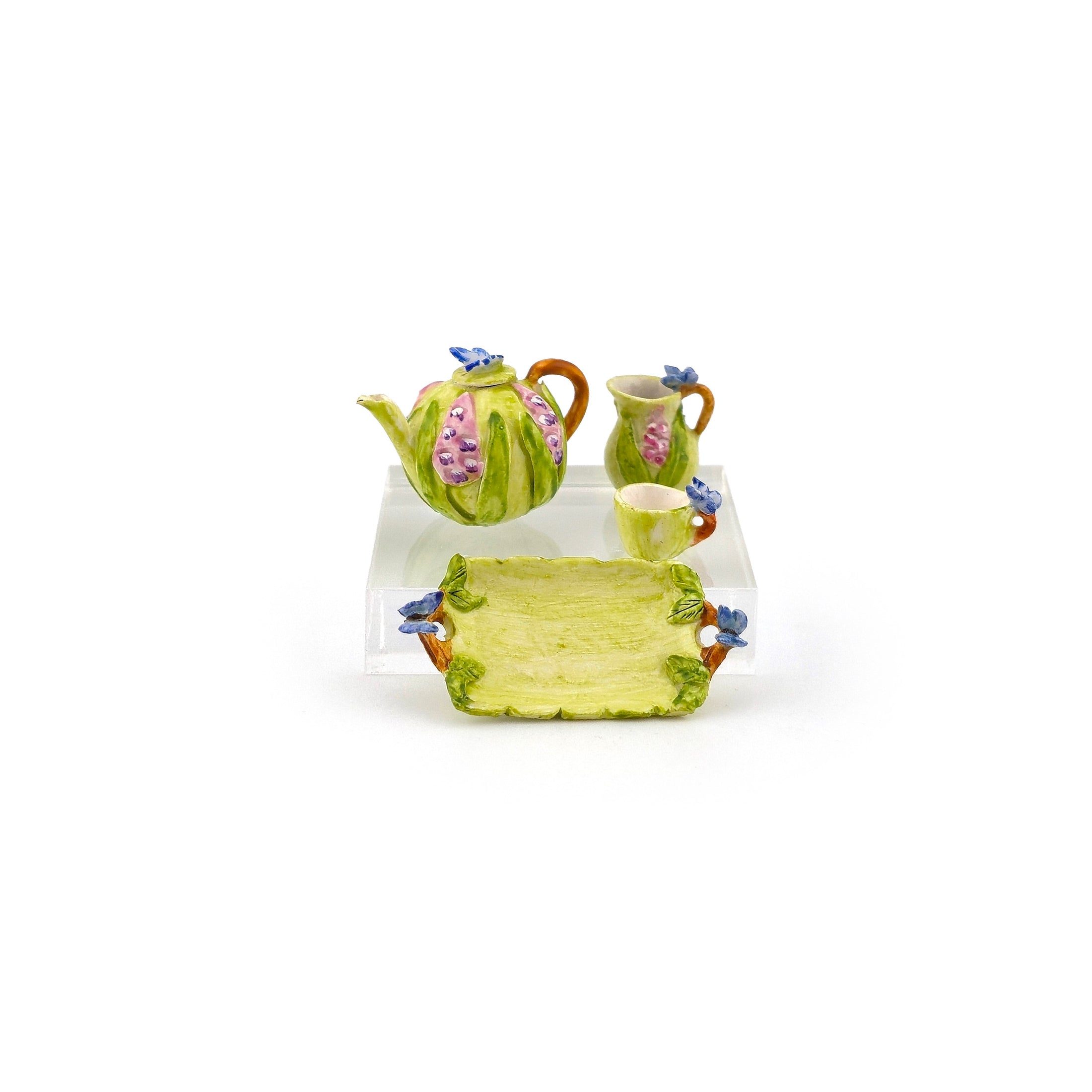 Whimsical Veronique Cornish Butterfly & Flowers Tea Set with Tray