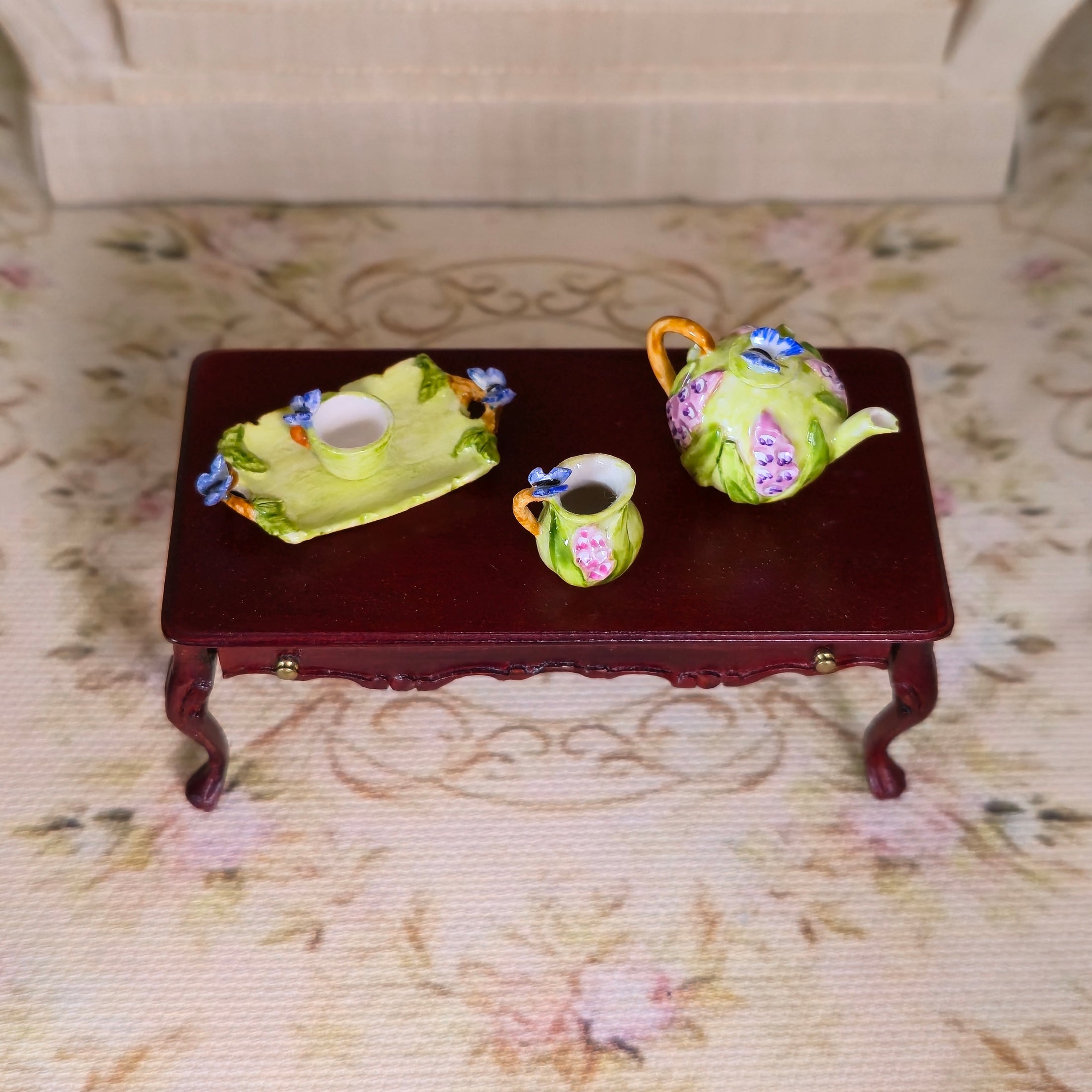 Whimsical Veronique Cornish Butterfly & Flowers Tea Set with Tray