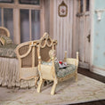 Load image into Gallery viewer, Signed Painted Art Nouveau Toile Gossip Bench, Doll & Dessert Vignette

