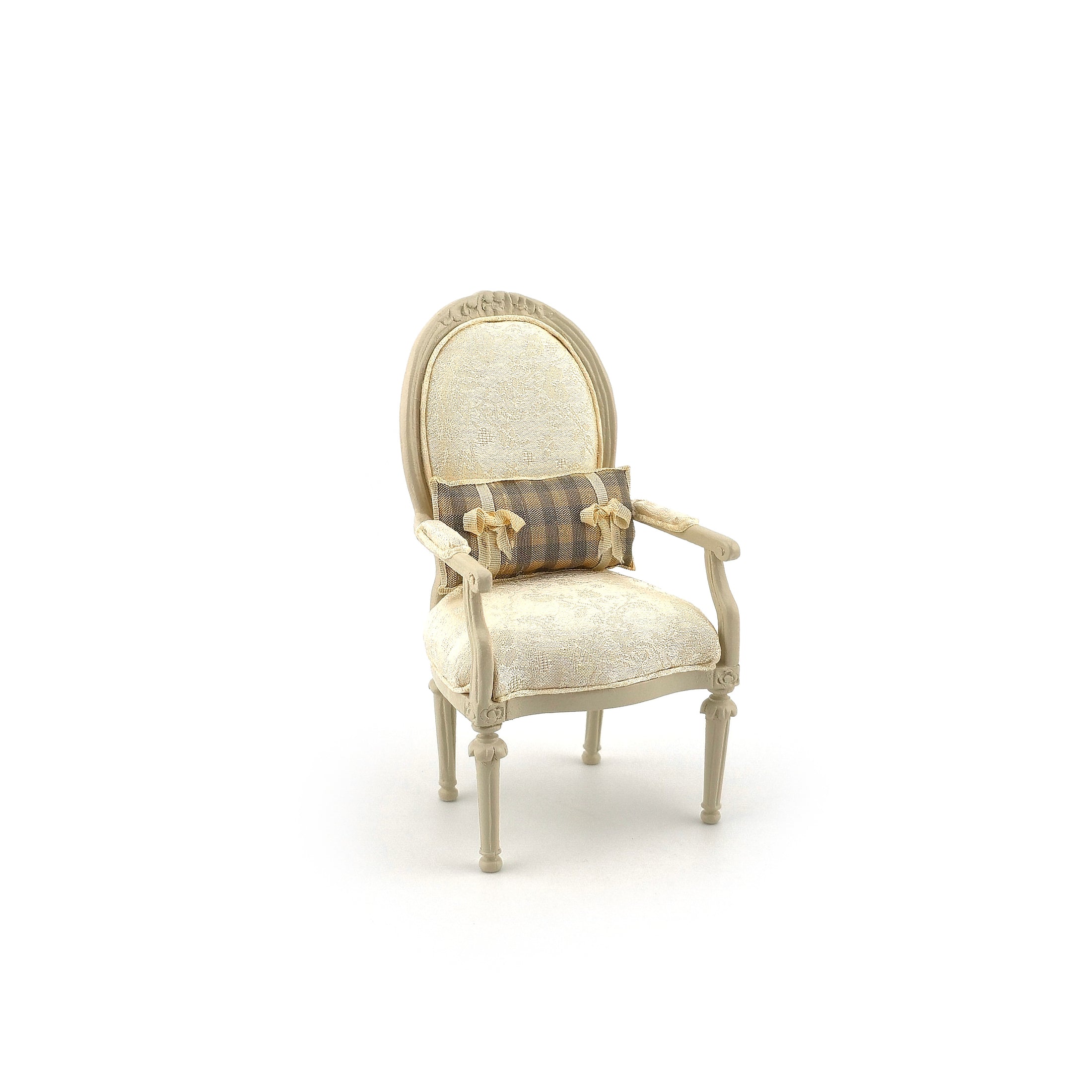 Ivory Silk Upholstered Louis XVI Medallion Armchair Silk Fauteuil