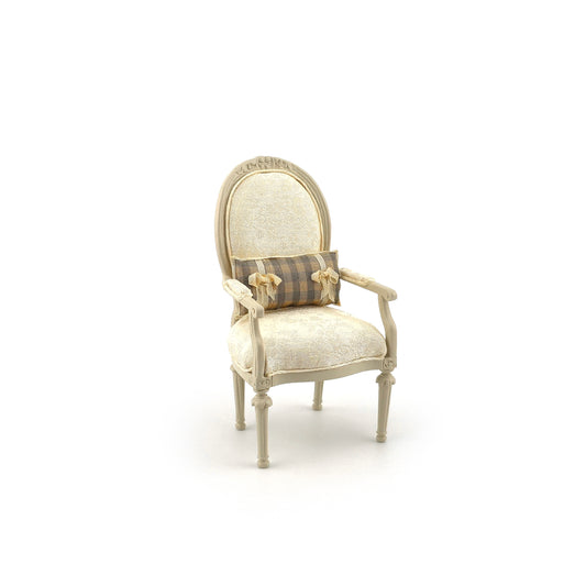 Ivory Silk Upholstered Louis XVI Medallion Armchair Silk Fauteuil