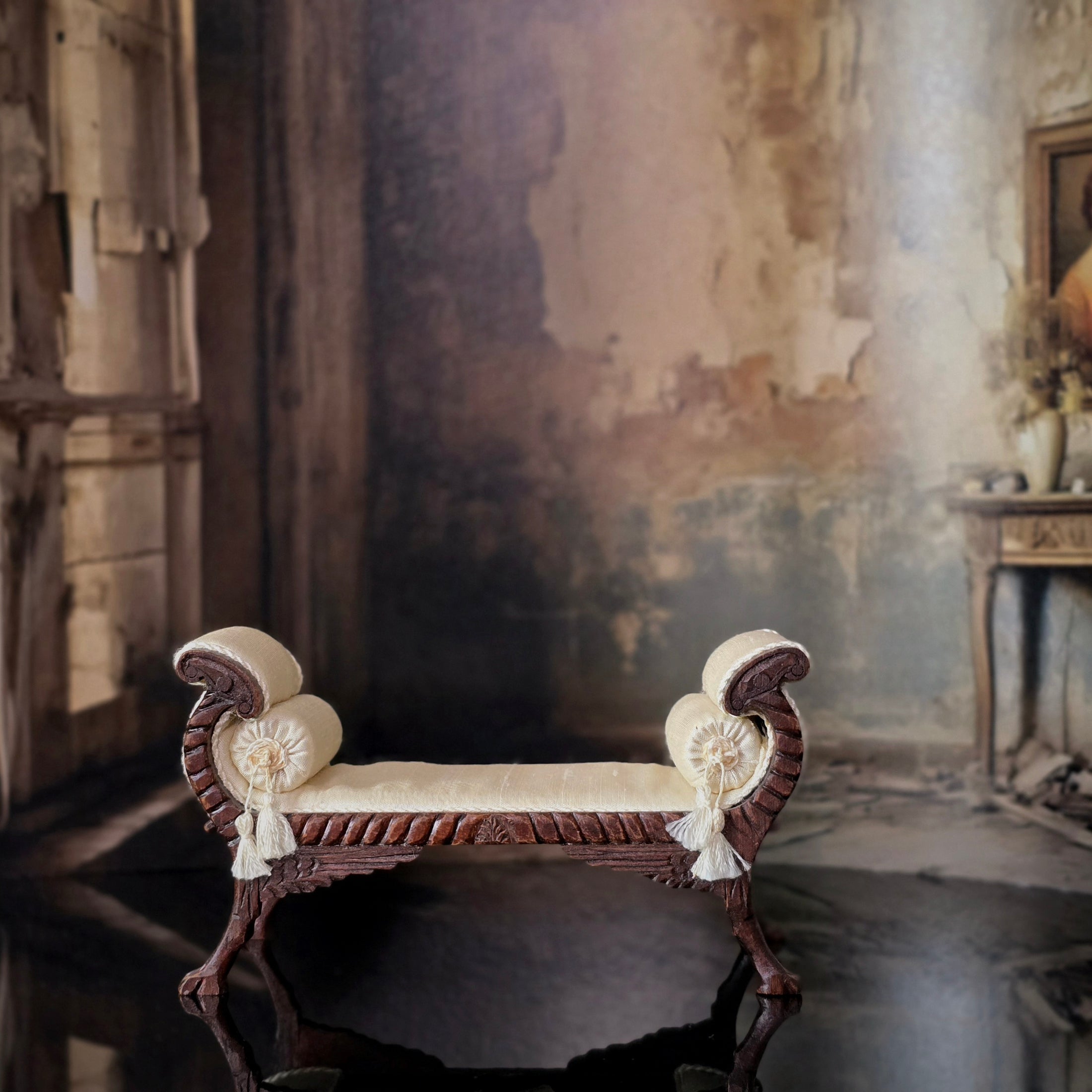 Silk Upholstered Regency Window Bench, Nicole Walton Marble and Judee Williamson
