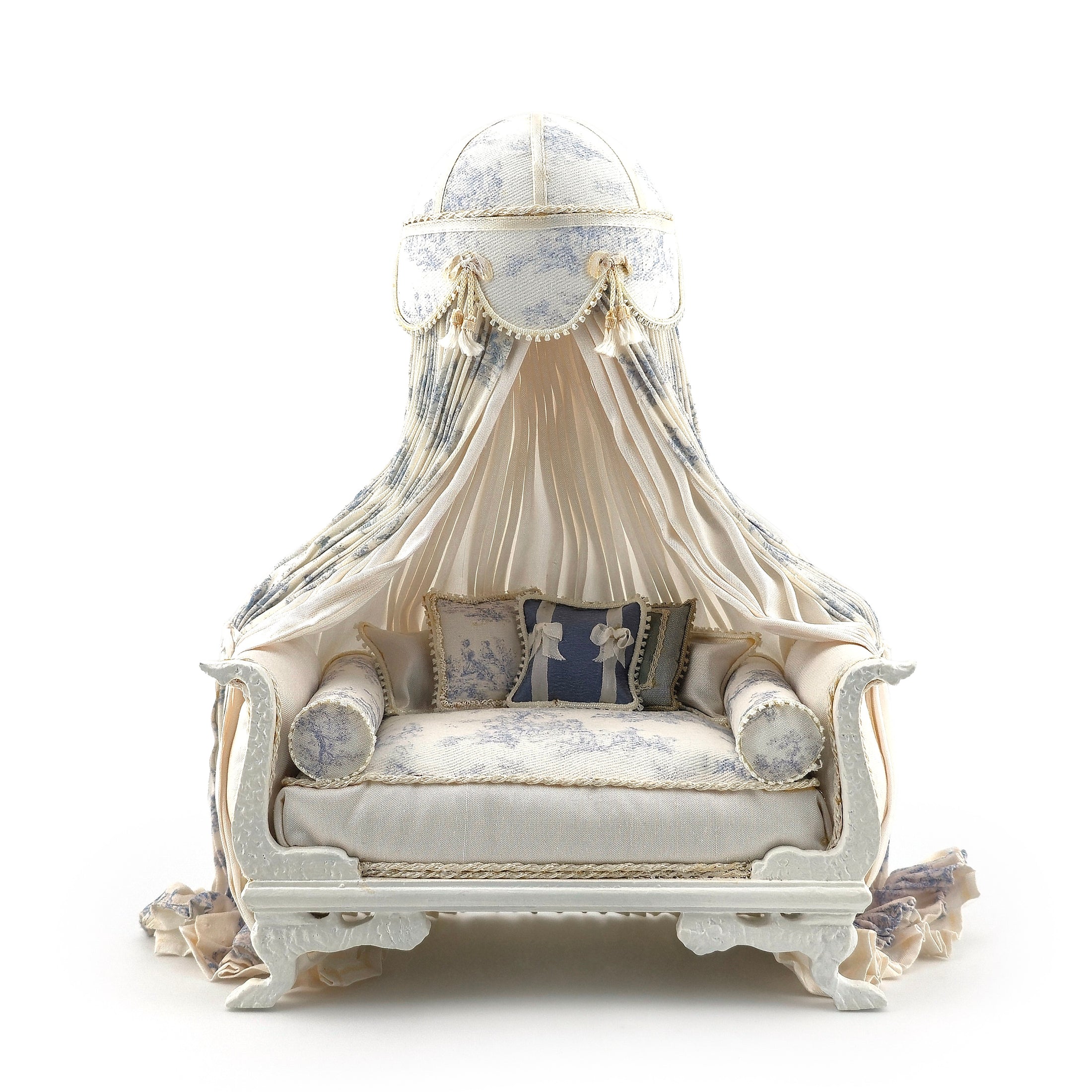 Pale Blue Toile Lit à la Polonaise Canopy Bed by June Clinkscales