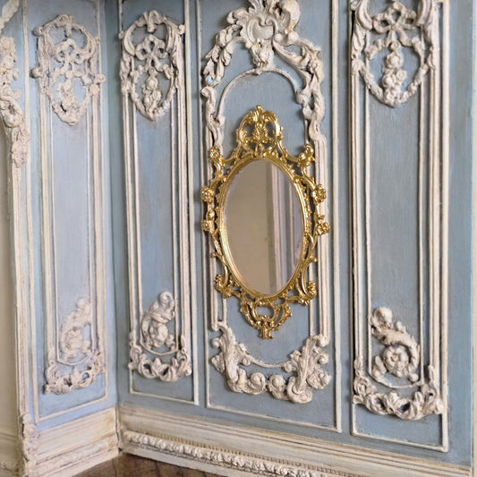John J. Hodgson 22K Gold Gilt Baroque Oval Wall Mirror, 1:12 Scale