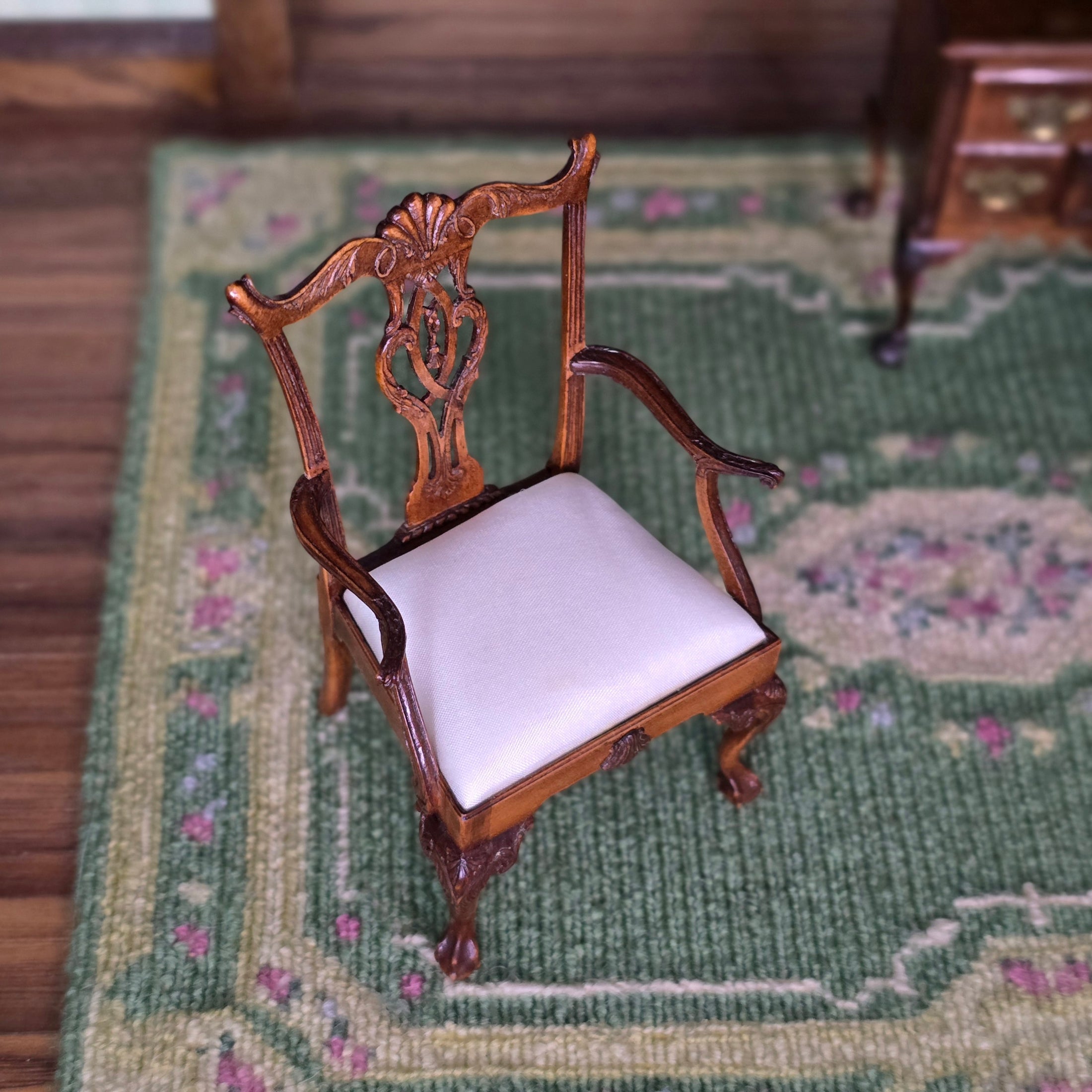 Mark Gooch Silk Upholstered Chippendale Ribbon Back Armchair #2