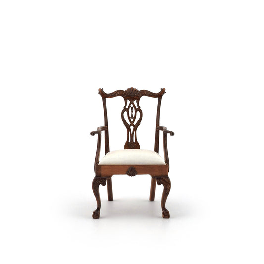 Mark Gooch Silk Upholstered Chippendale Ribbon Back Armchair #1