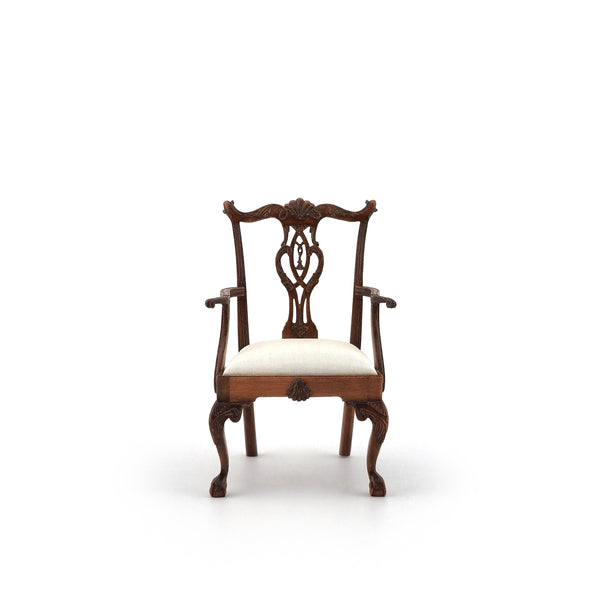 Mark Gooch Silk Upholstered Chippendale Ribbon Back Armchair #1
