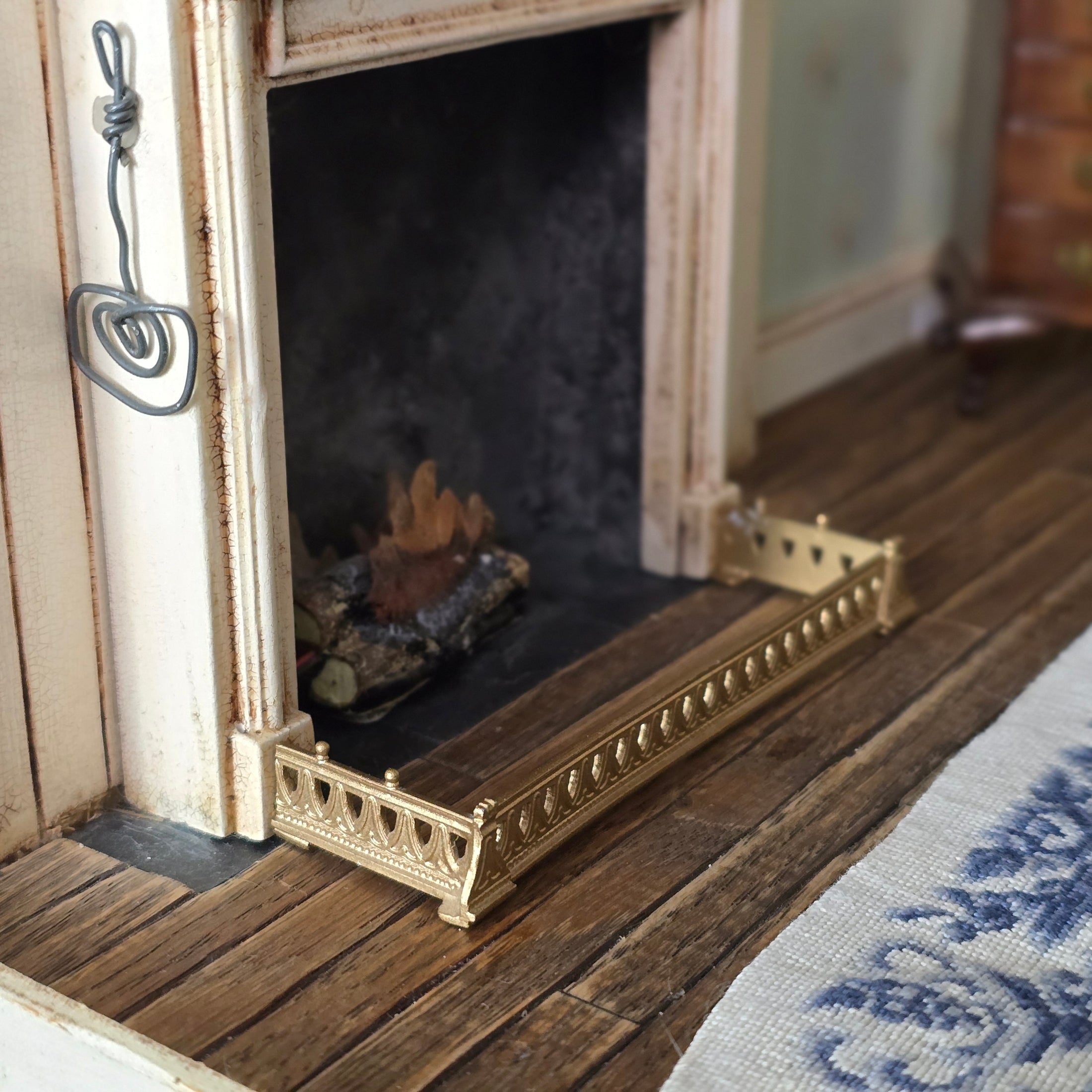 Regency Gilt Metal Fireplace Fender Hearth Guard Miniature Dollhouse