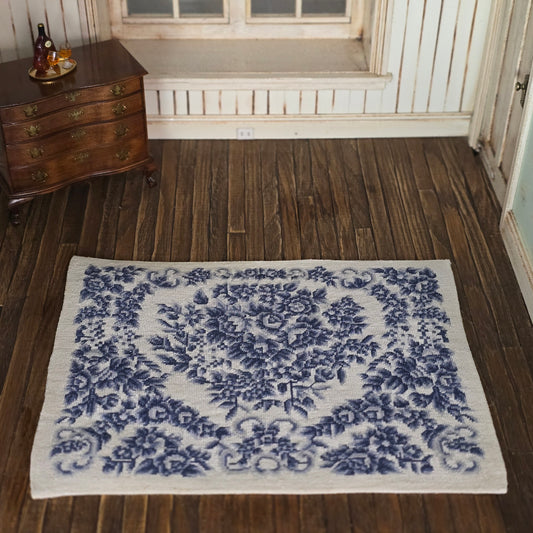 Incredible Blue & White Petit Point Aubusson Rug Miniature Dollhouse