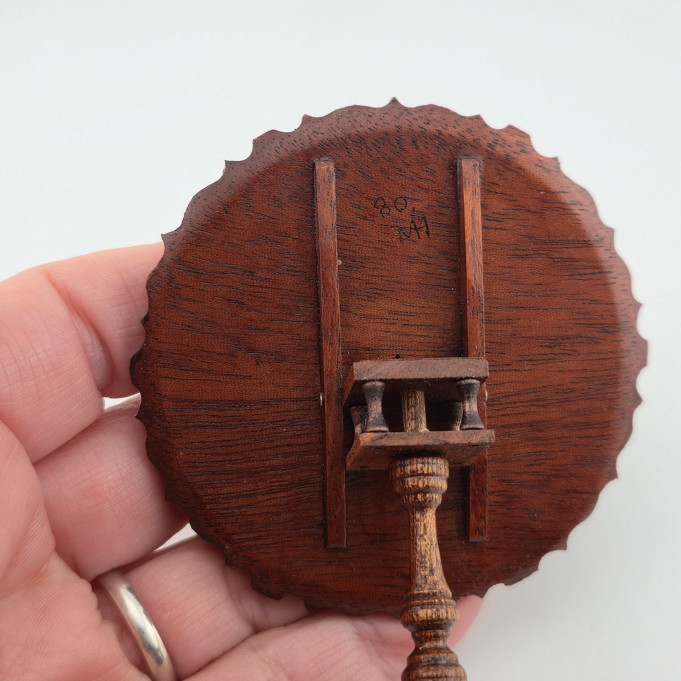 Signed 1980 Hand Carved Tilt-Top Pie Crust Table by Mark Hoffman