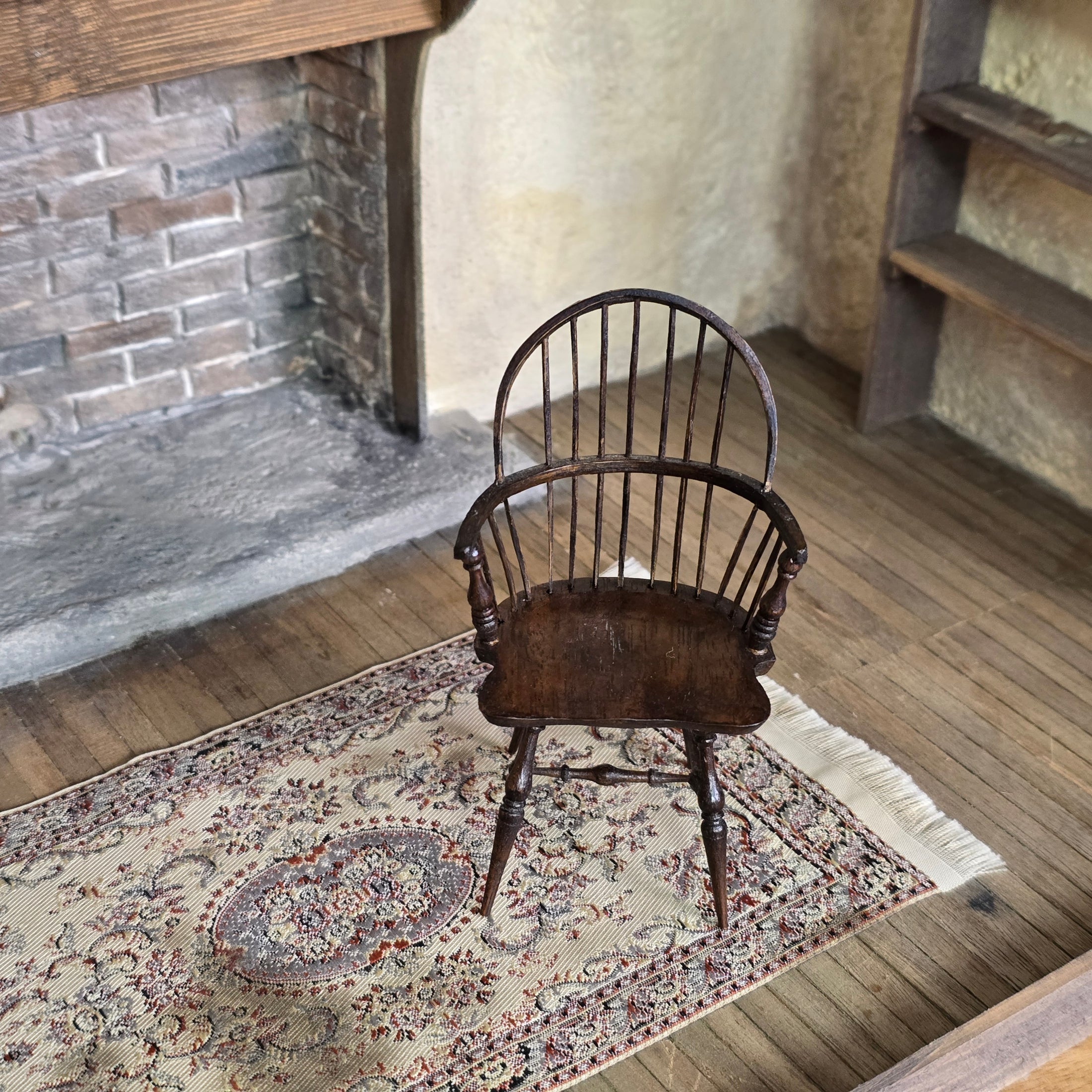 Hand Carved Detailed Sack-Back Windsor Armchair Miniature Dollhouse