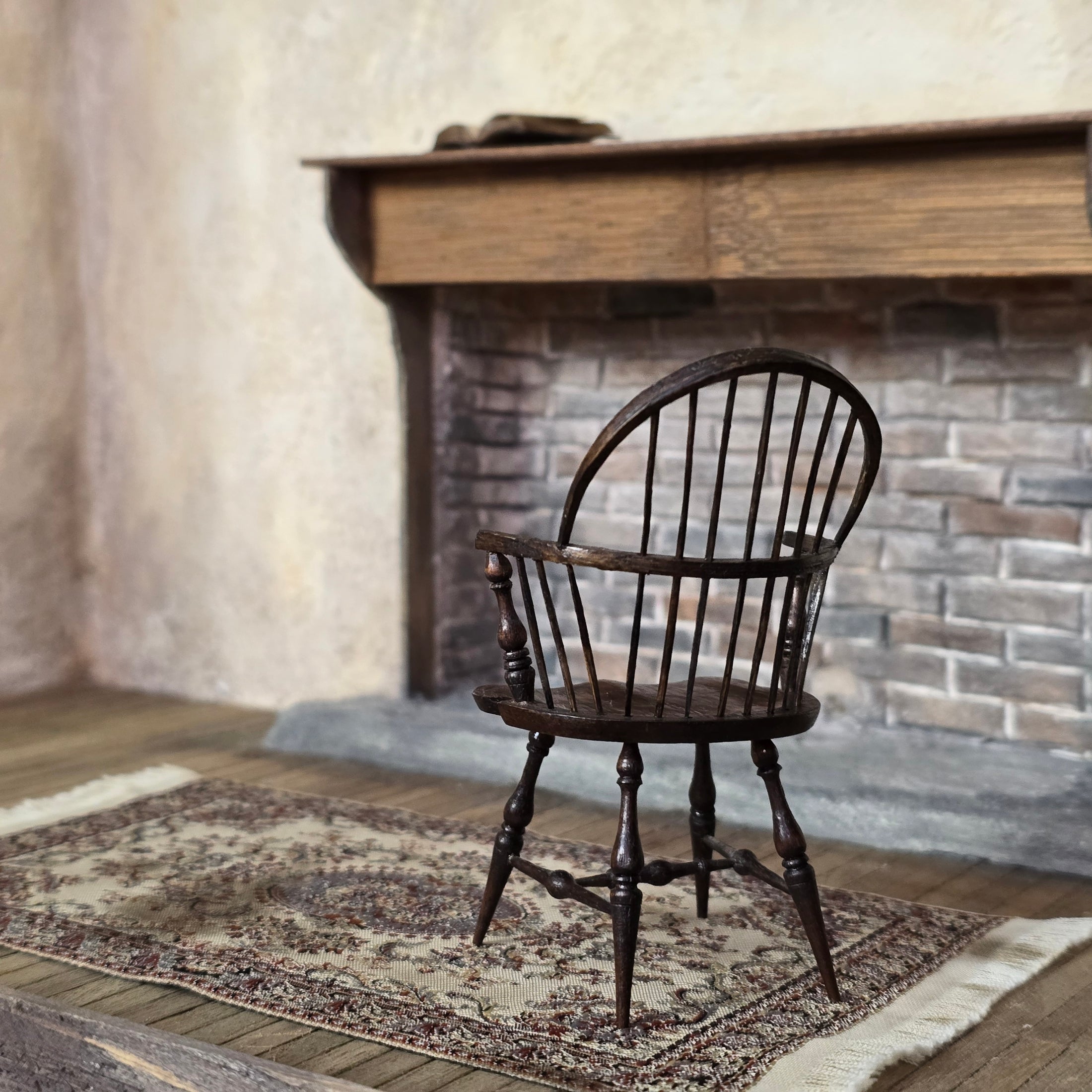 Hand Carved Detailed Sack-Back Windsor Armchair Miniature Dollhouse