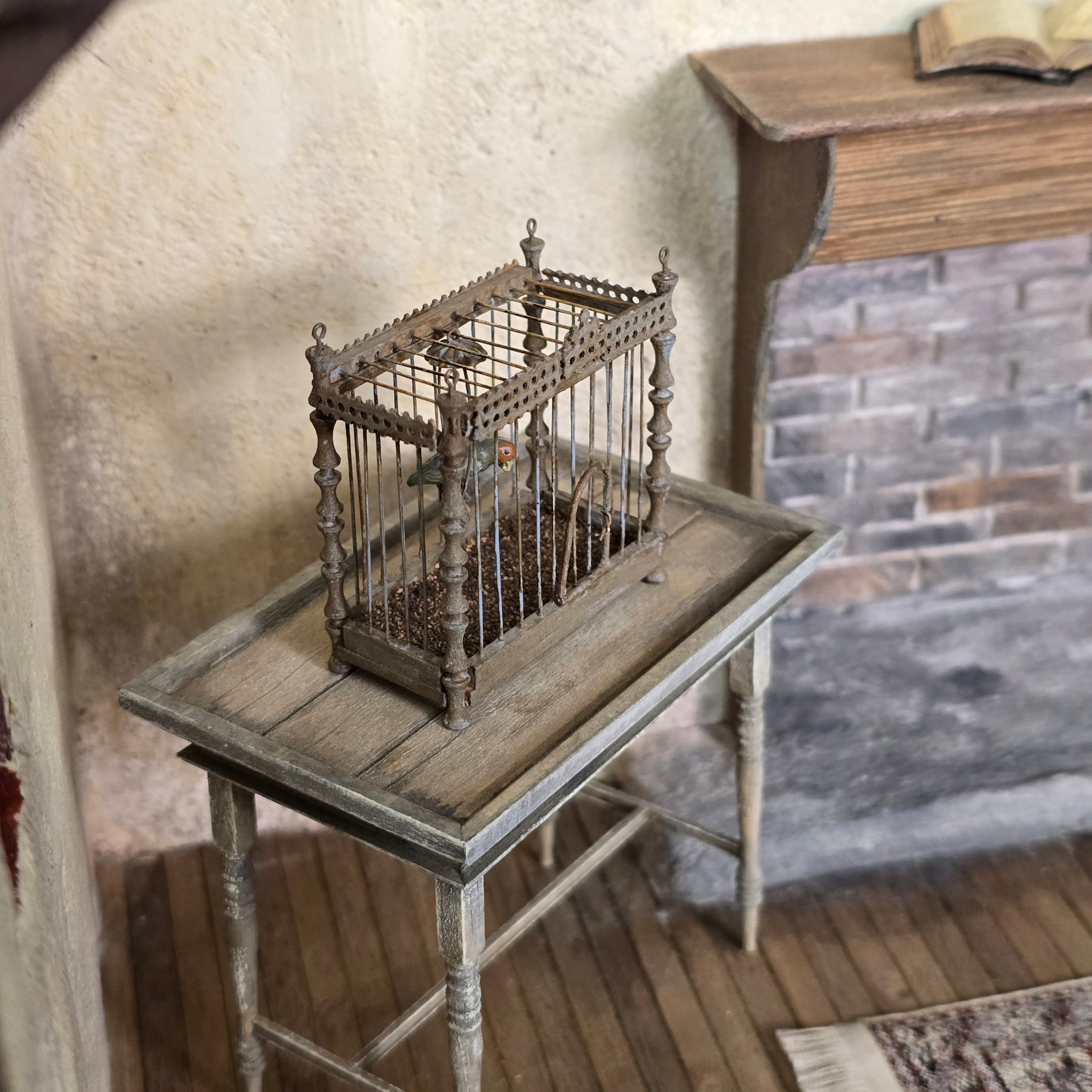 Francine Coyon Old World French Birdcage with Swinging Bird Miniature