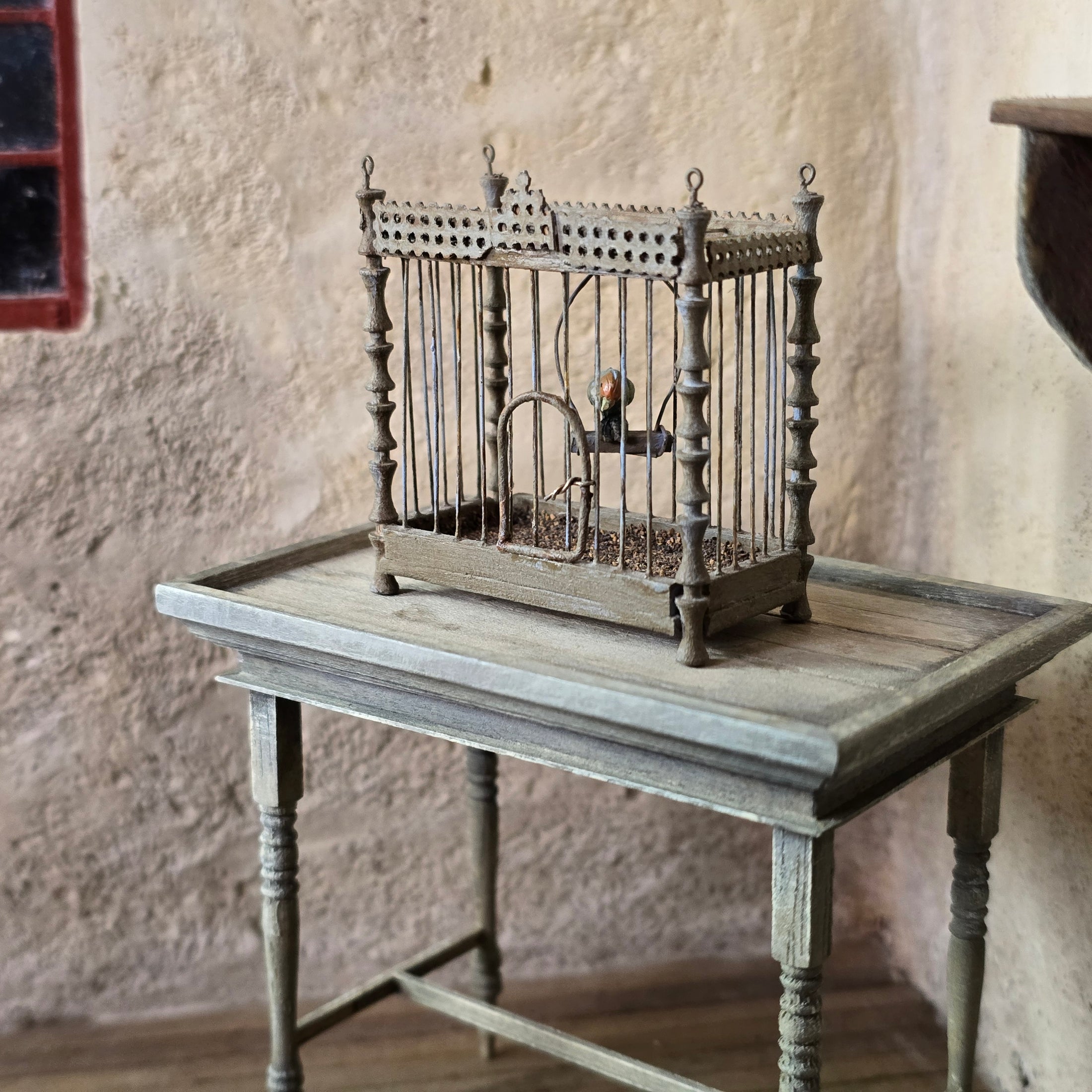 Francine Coyon Old World French Birdcage with Swinging Bird Miniature